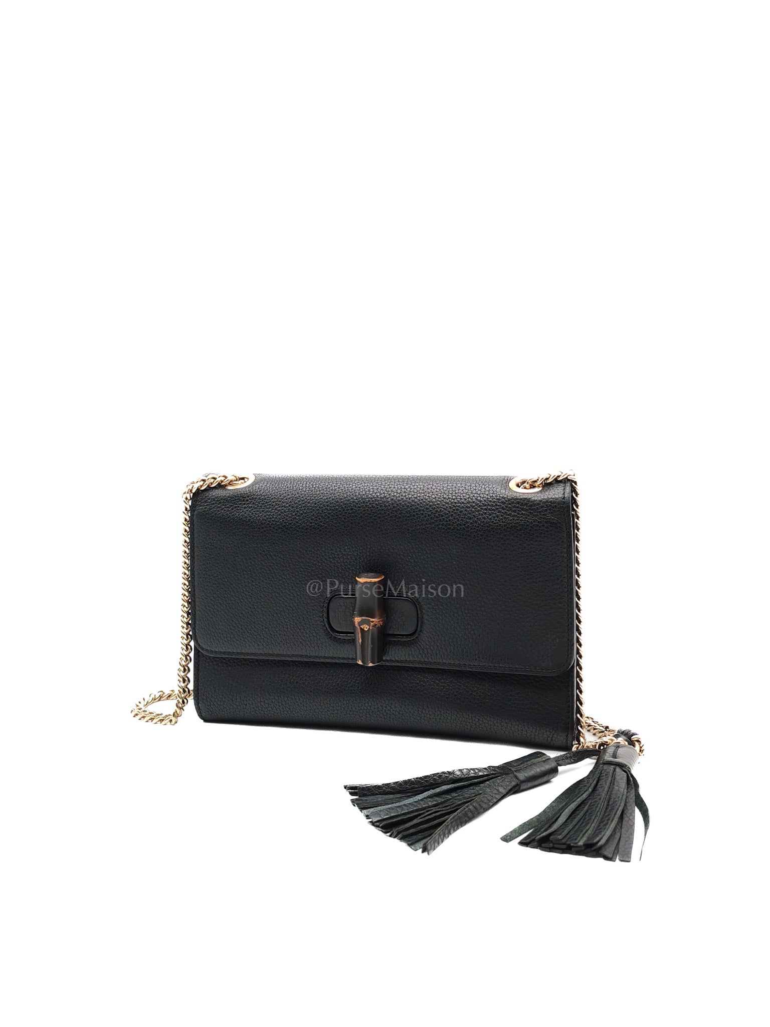 Gucci Miss Bamboo Shoulder Bag in Black Grained Leather | Purse Maison Luxury Bags Shop