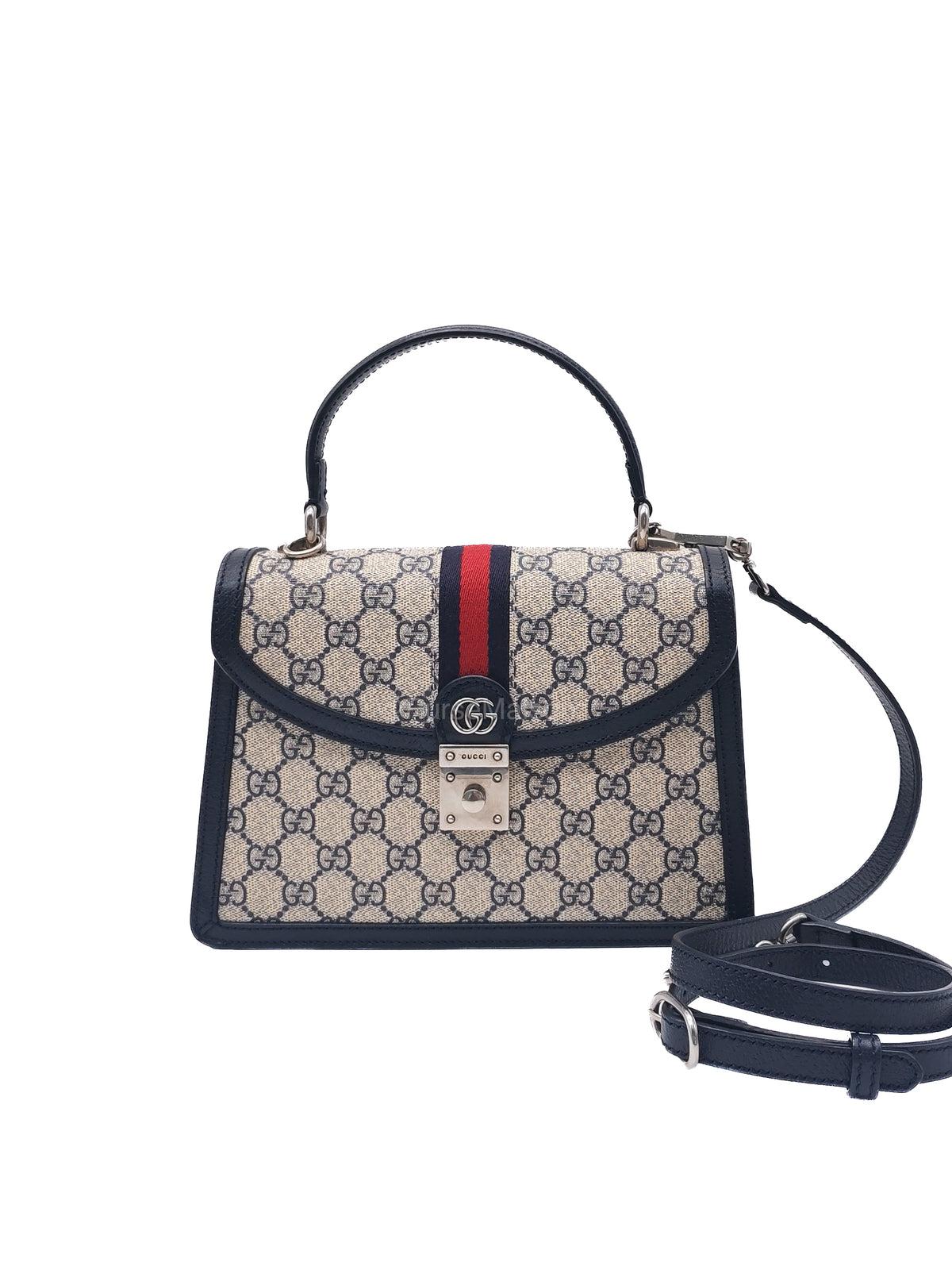 Gucci Ophidia GG Web Canvas and Navy Leather Trim Small Top Handle Bag | Purse Maison Luxury Bags Shop