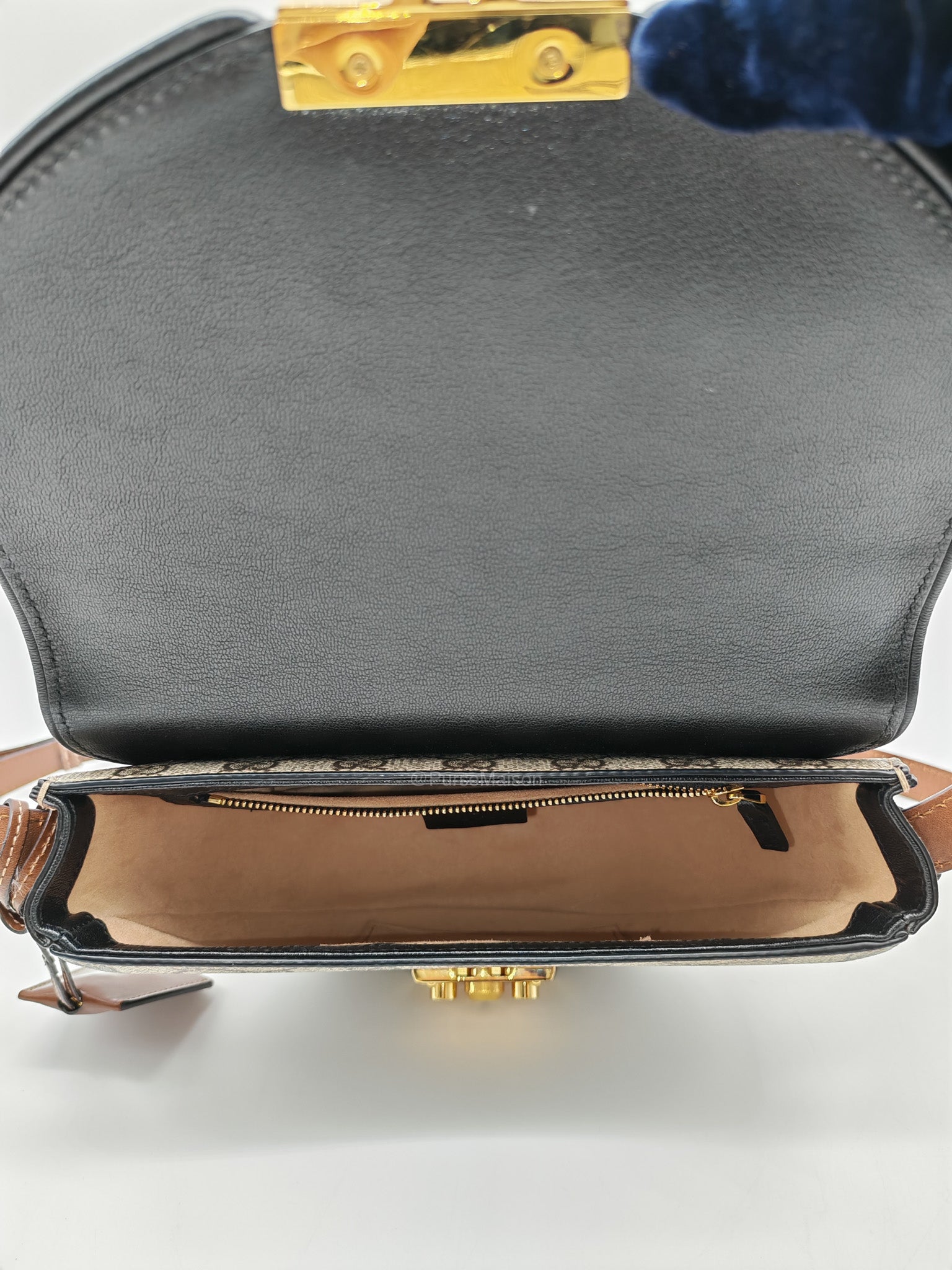Gucci Padlock Saddle Bag in GG Supreme Monogram Canvas and Gold Hardware | Purse Maison Luxury Bags Shop