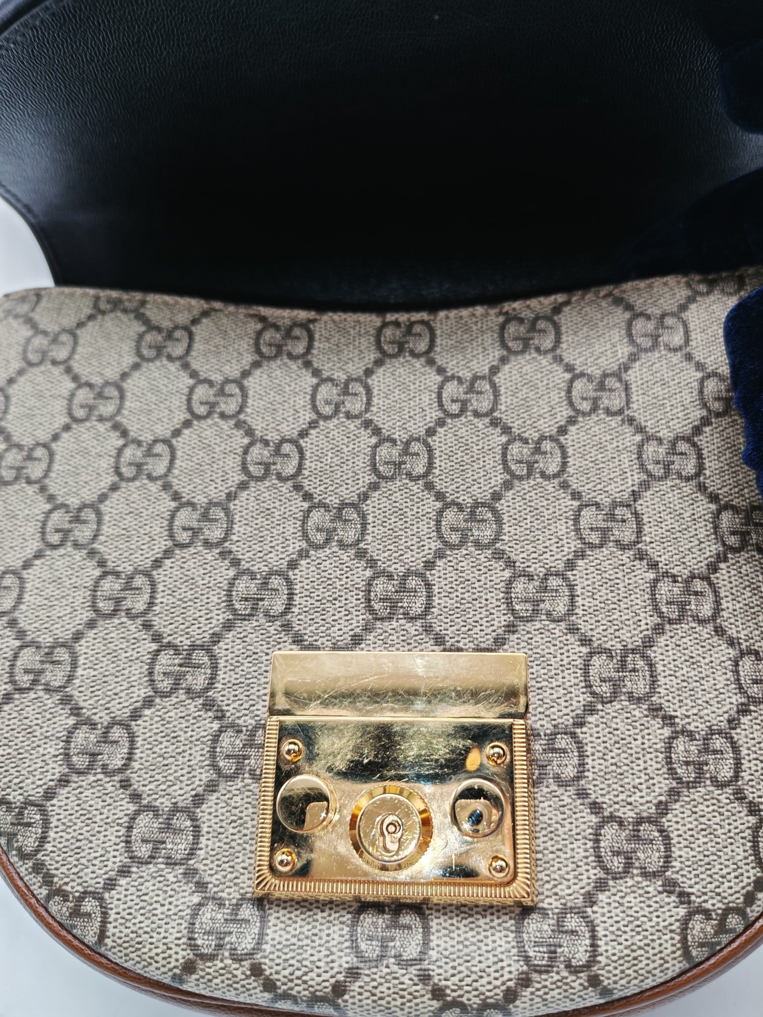 Gucci Padlock Saddle Bag in GG Supreme Monogram Canvas and Gold Hardware | Purse Maison Luxury Bags Shop