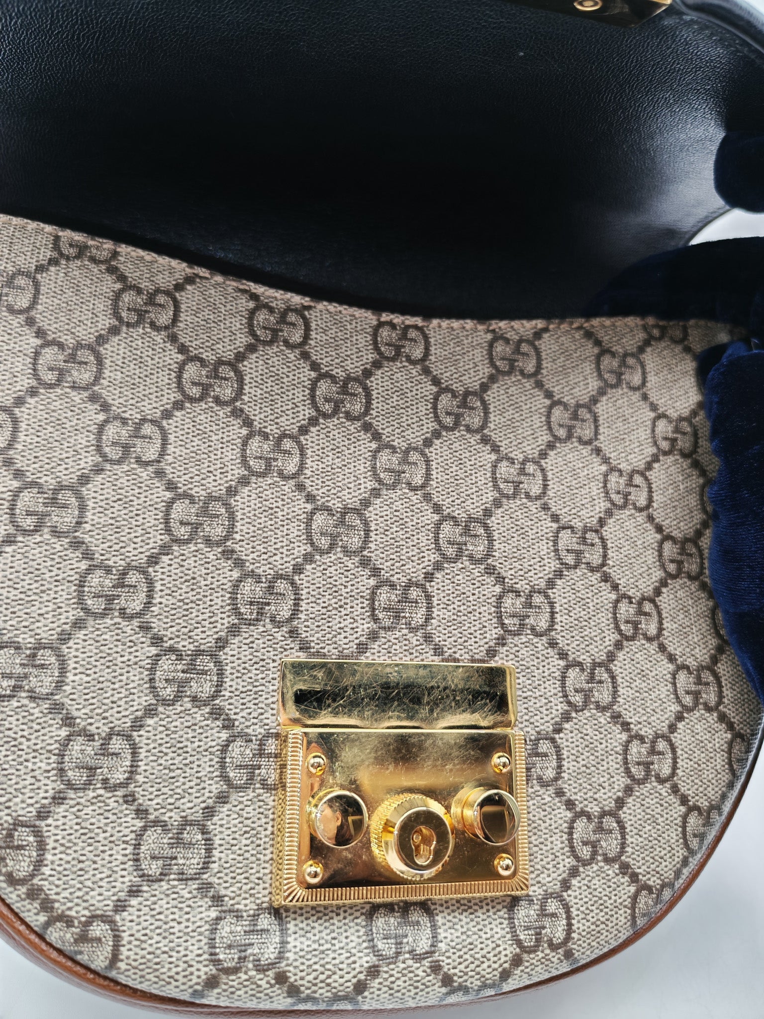 Gucci Padlock Saddle Bag in GG Supreme Monogram Canvas and Gold Hardware | Purse Maison Luxury Bags Shop