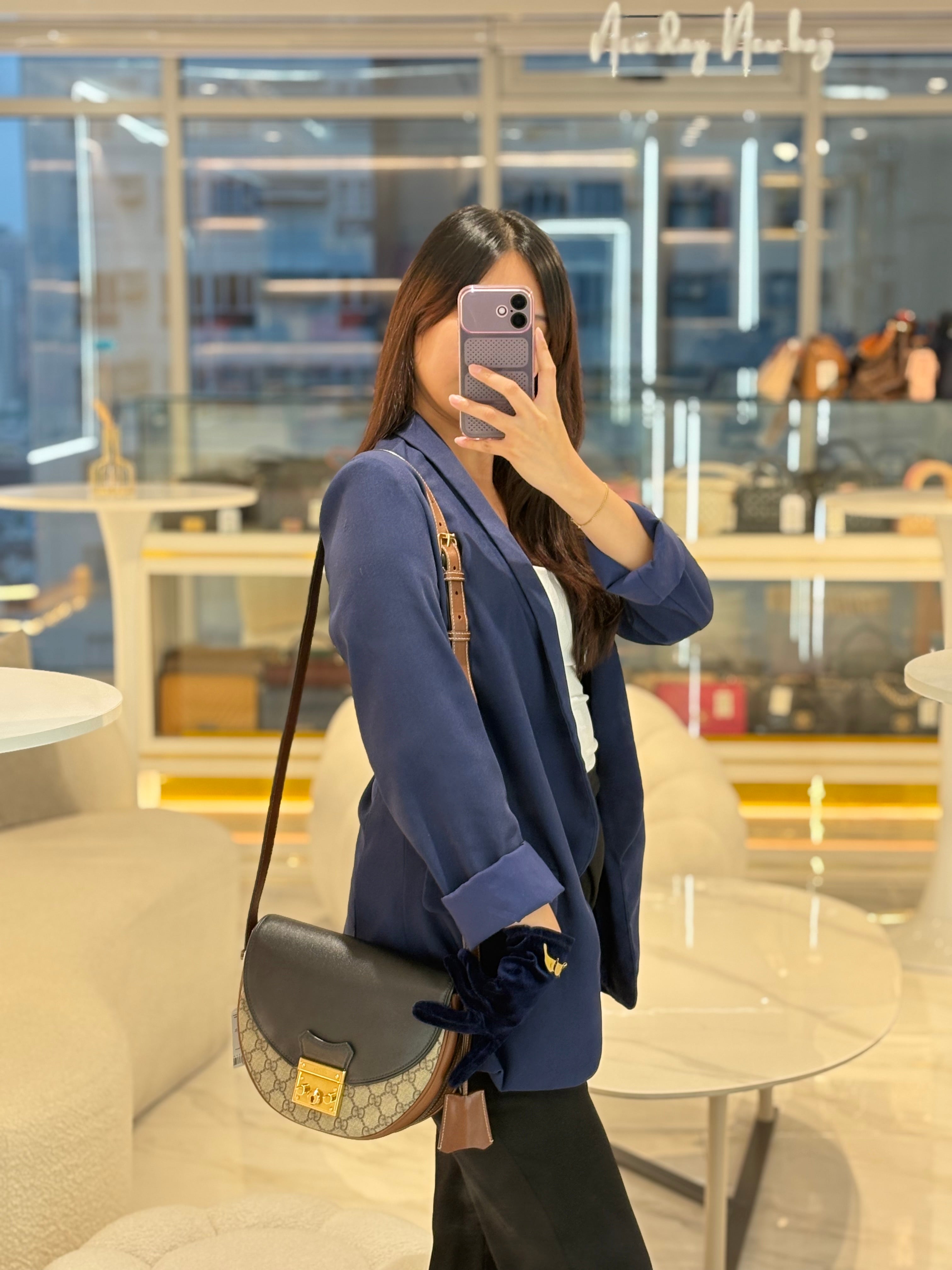 Gucci Padlock Saddle Bag in GG Supreme Monogram Canvas and Gold Hardware | Purse Maison Luxury Bags Shop