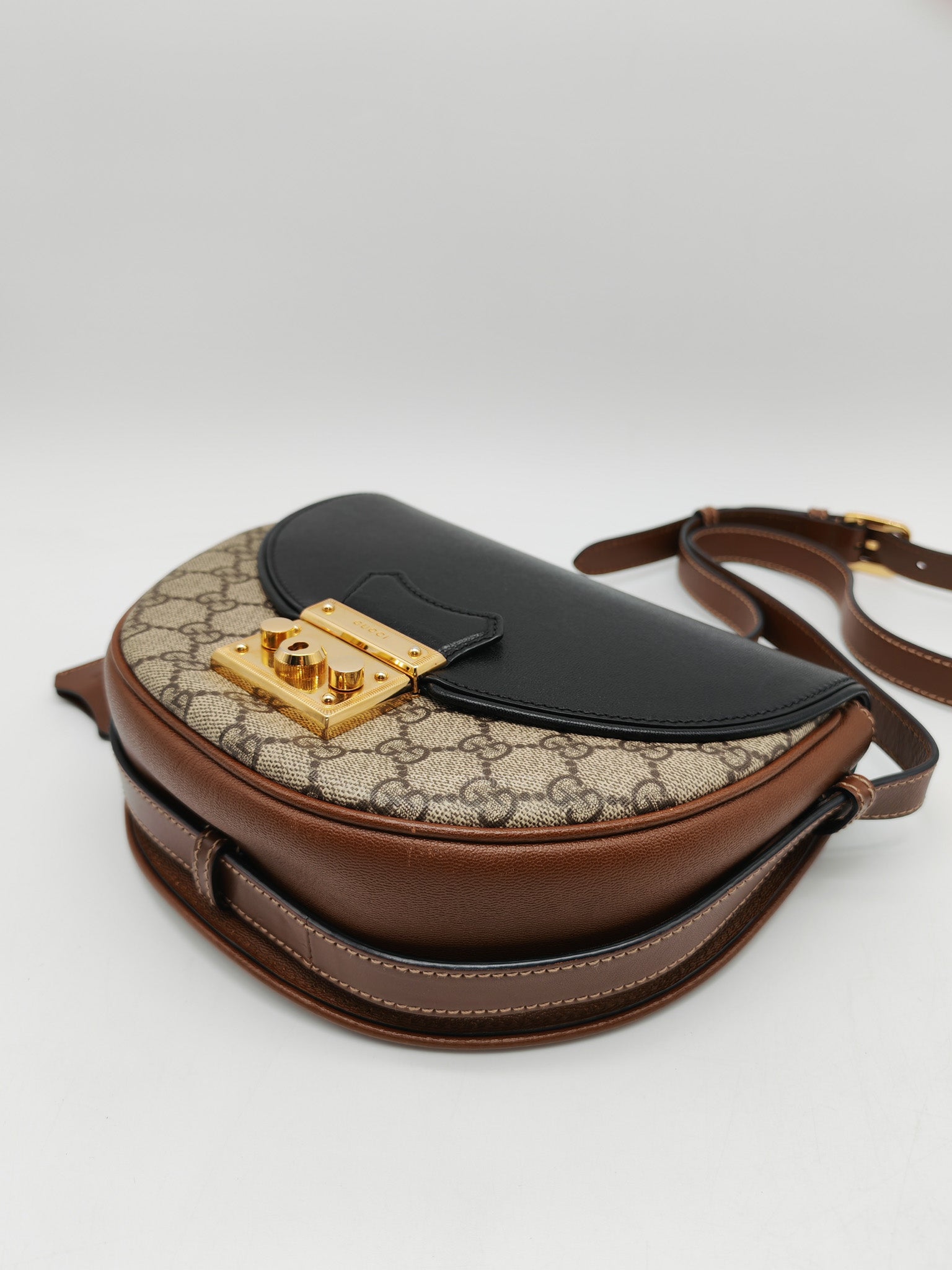 Gucci Padlock Saddle Bag in GG Supreme Monogram Canvas and Gold Hardware | Purse Maison Luxury Bags Shop