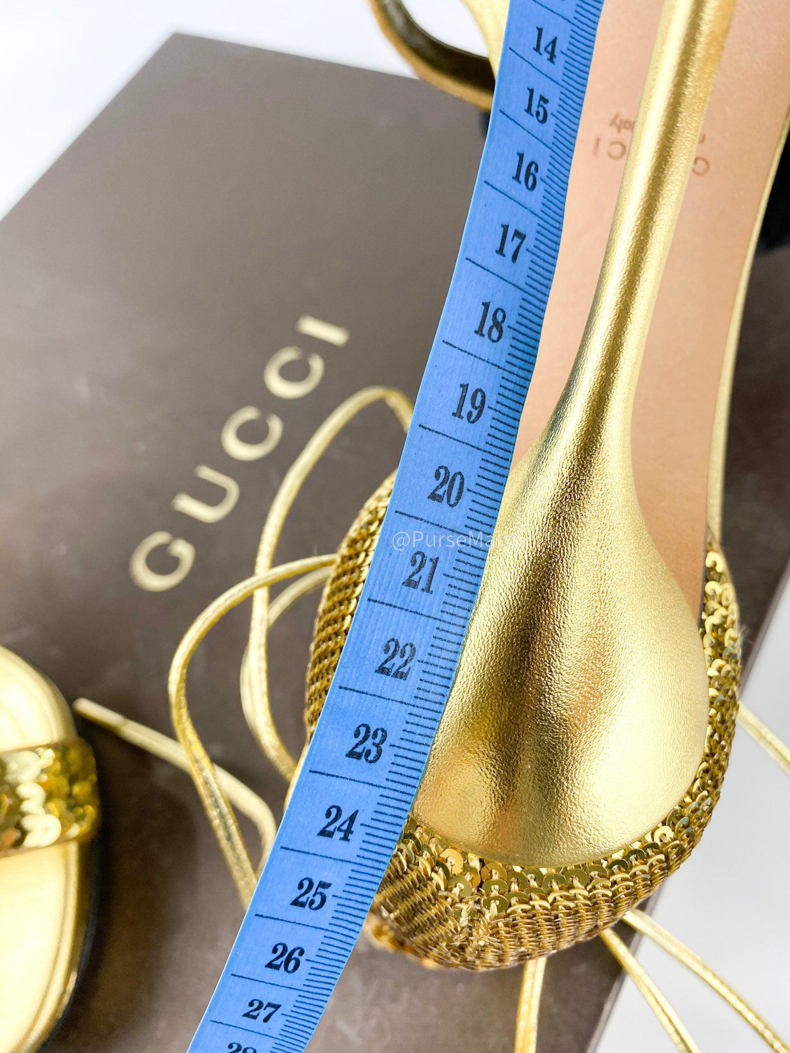 Gucci Paillettes Gold Metallic Strappy Heels Size 35 EU(22cm)