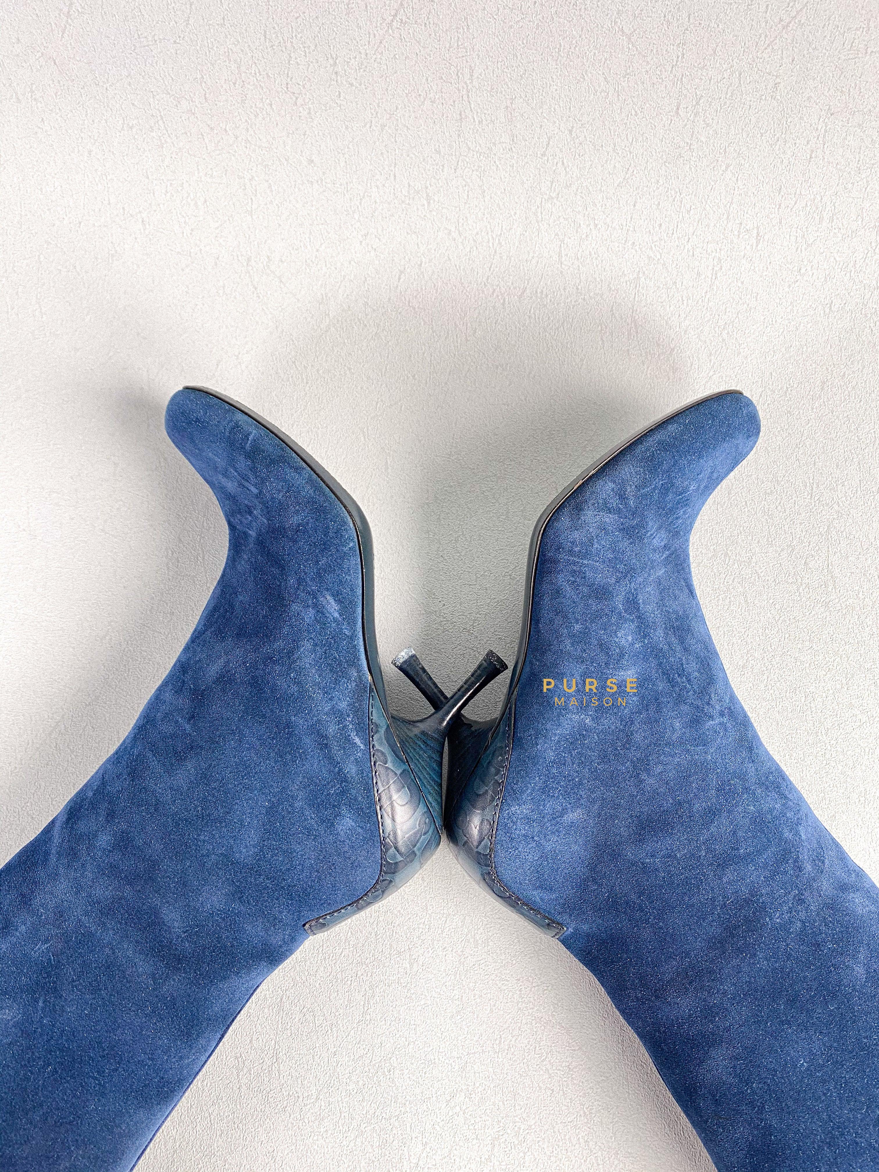 Gucci Suede Blue Knee-Length Boots Size 35 EU | Purse Maison Luxury Bags Shop