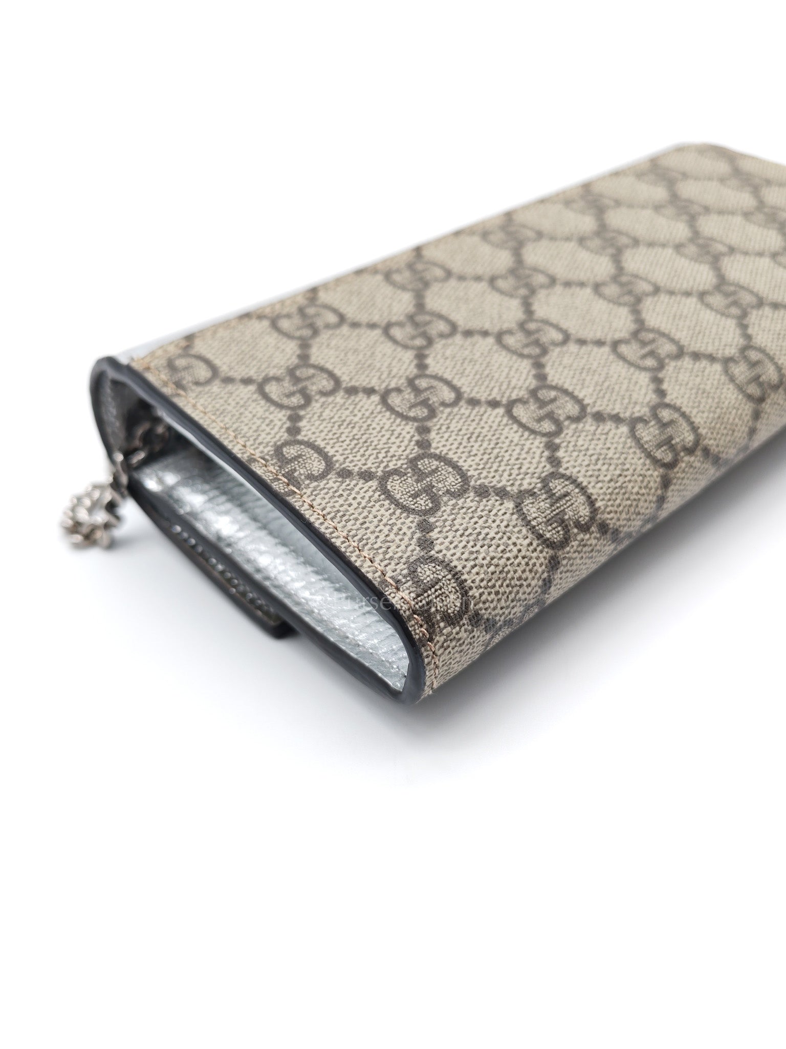 Gucci Supreme Continental Wallet On Chain in Metalic Silver Flap Crossbody Bag | Purse Maison Luxury Bags Shop