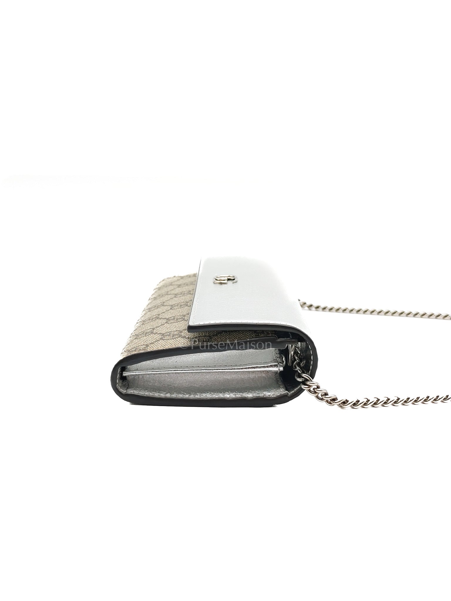 Gucci Supreme Continental Wallet On Chain in Metalic Silver Flap Crossbody Bag | Purse Maison Luxury Bags Shop
