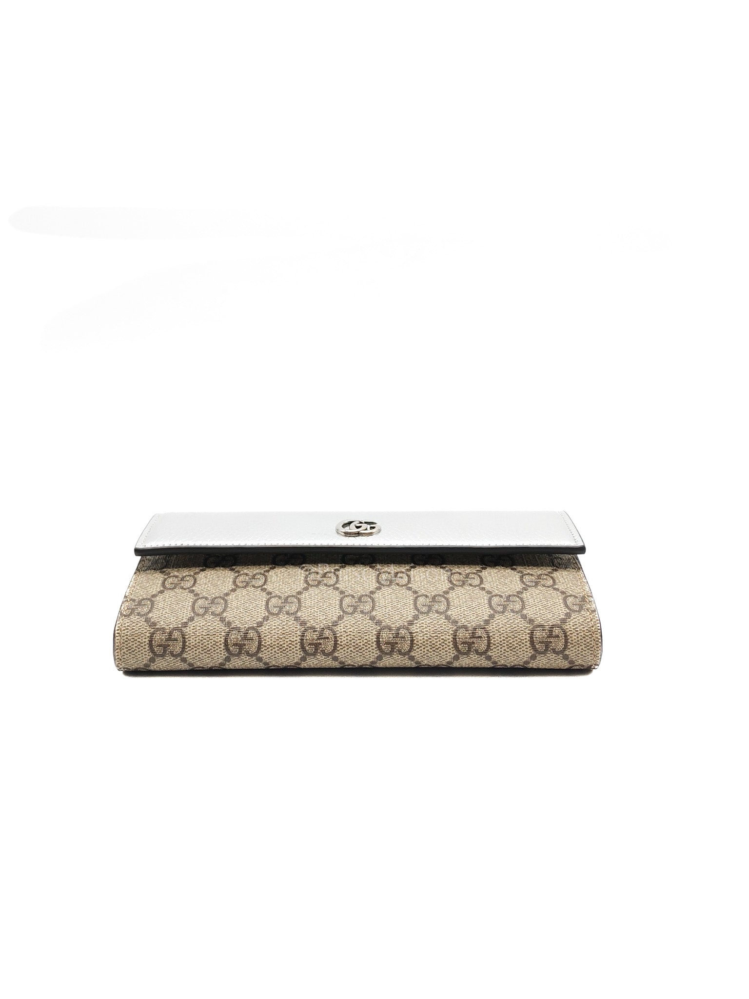 Gucci Supreme Continental Wallet On Chain in Metalic Silver Flap Crossbody Bag | Purse Maison Luxury Bags Shop