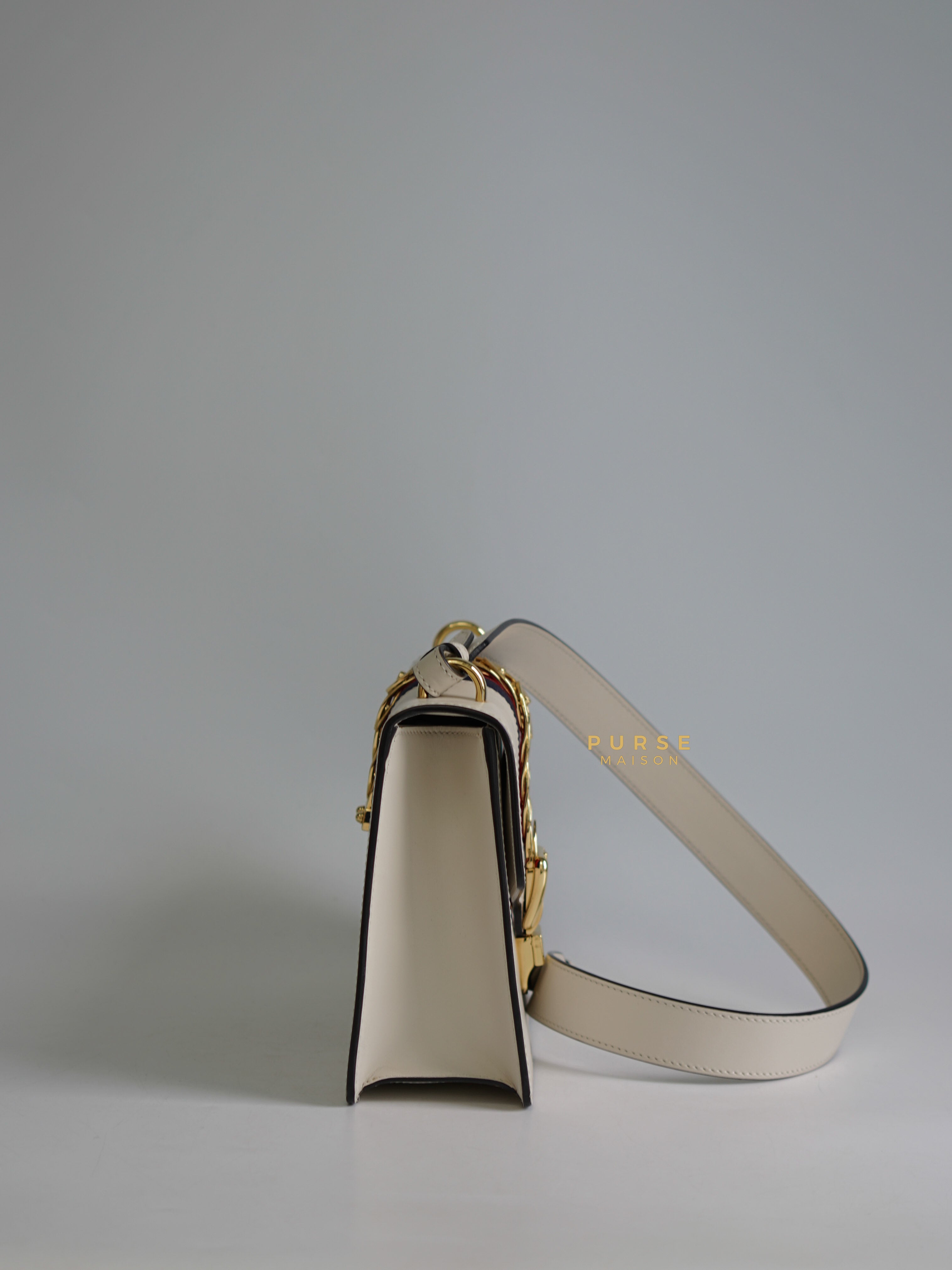 Gucci Sylvie Shoulder Bag in Off White Leather | Purse Maison Luxury Bags Shop