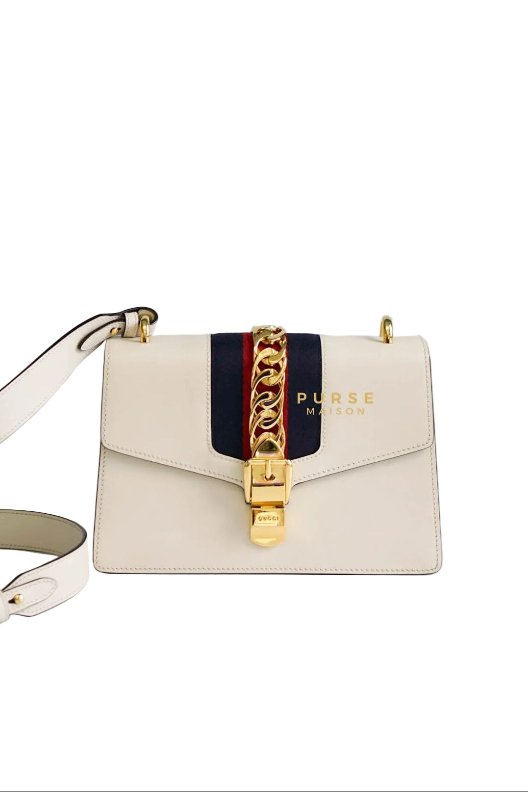 Gucci Sylvie Shoulder Bag in Off White Smooth Calfskin Leather | Purse Maison Luxury Bags Shop