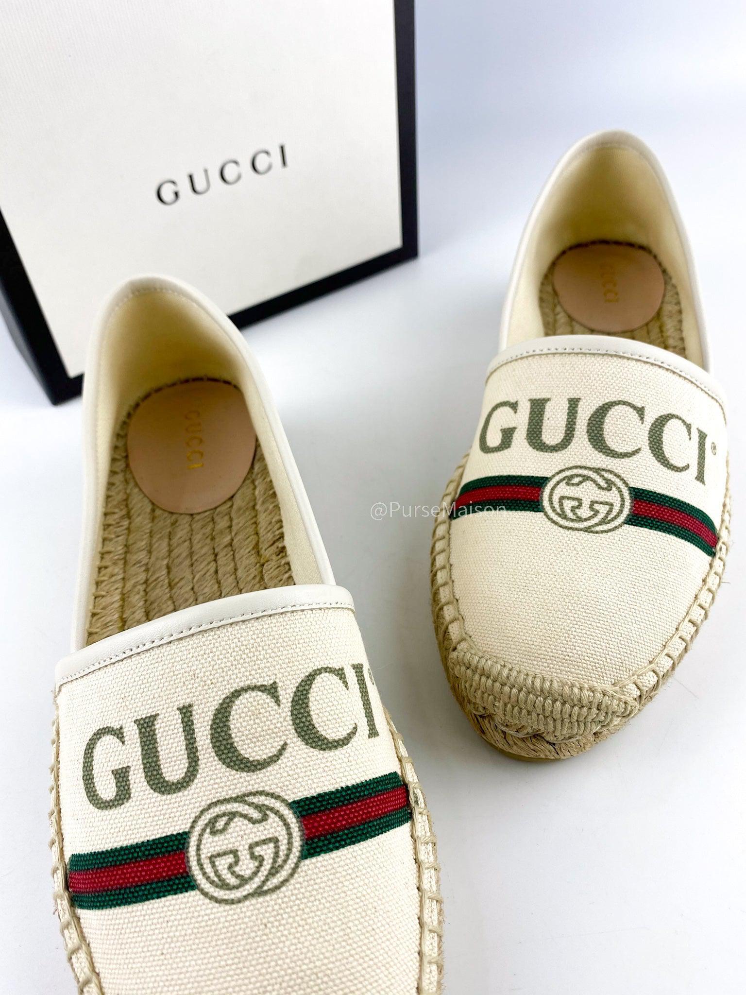 Gucci White Logo Print Espadrilles (Size 36.5 EU, 23.5cm)