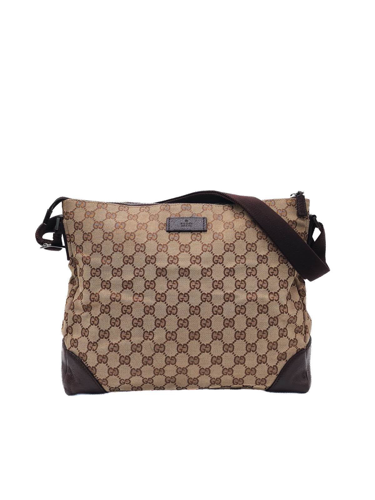 Gucci Zip Messenger Shoulder Bag in Monogram GG Canvas and Silver Hardware | Purse Maison Luxury Bags Shop