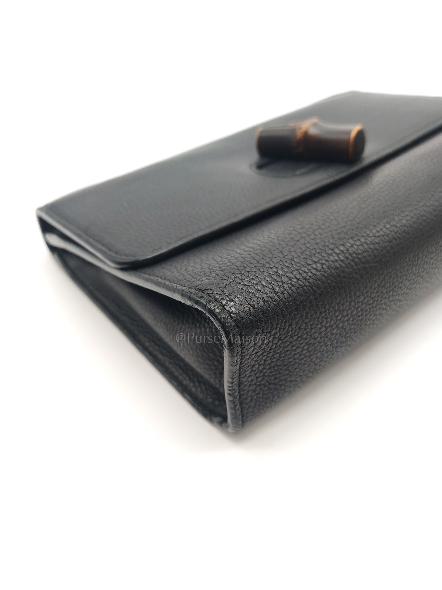 Gucci Miss Bamboo Shoulder Bag in Black Grained Leather
