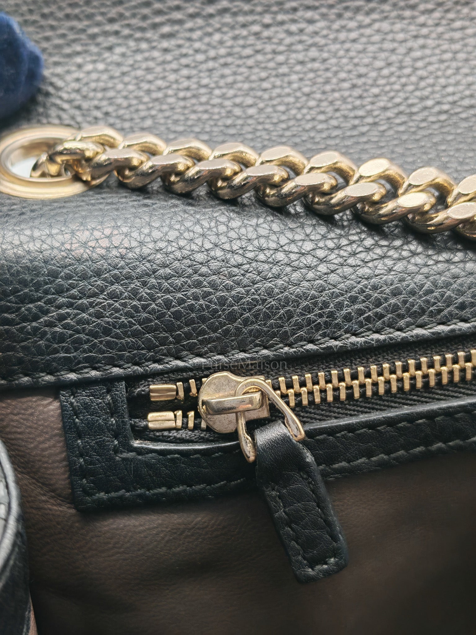 Gucci Miss Bamboo Shoulder Bag in Black Grained Leather