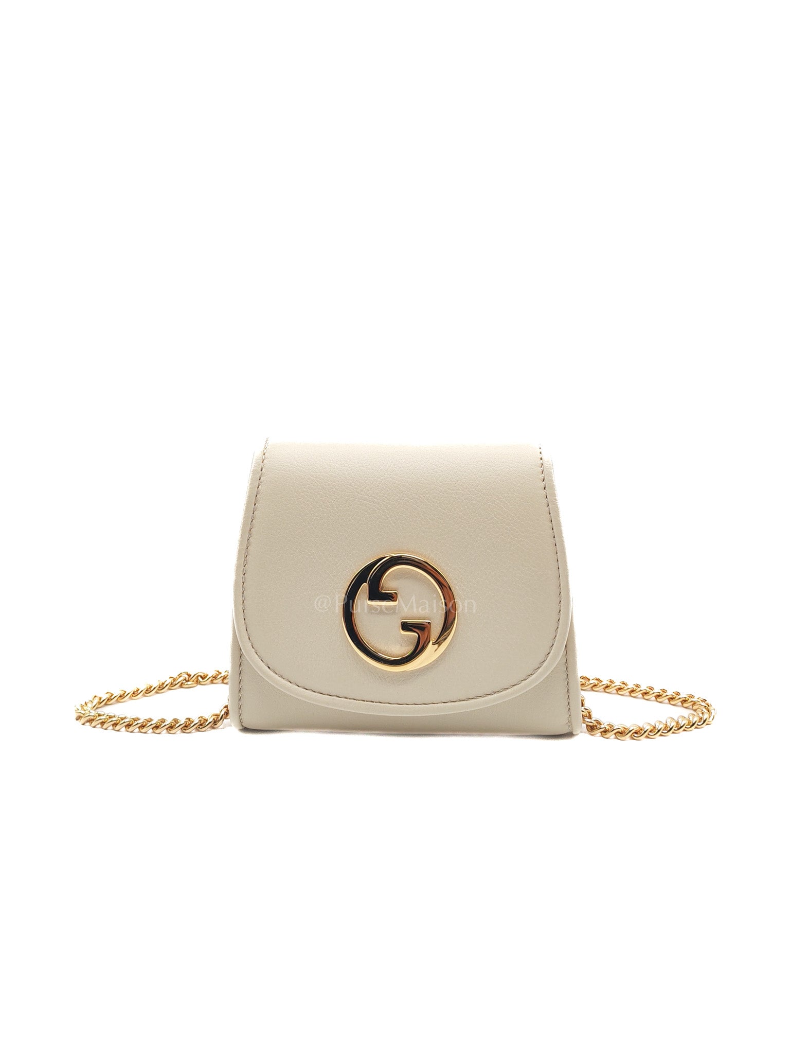 Blondie Card Case Wallet in Mystic White Calfskin with Chain Strap