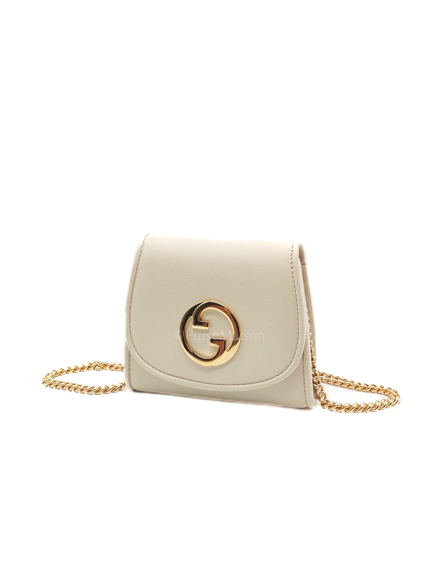 Blondie Card Case Wallet in Mystic White Calfskin with Chain Strap
