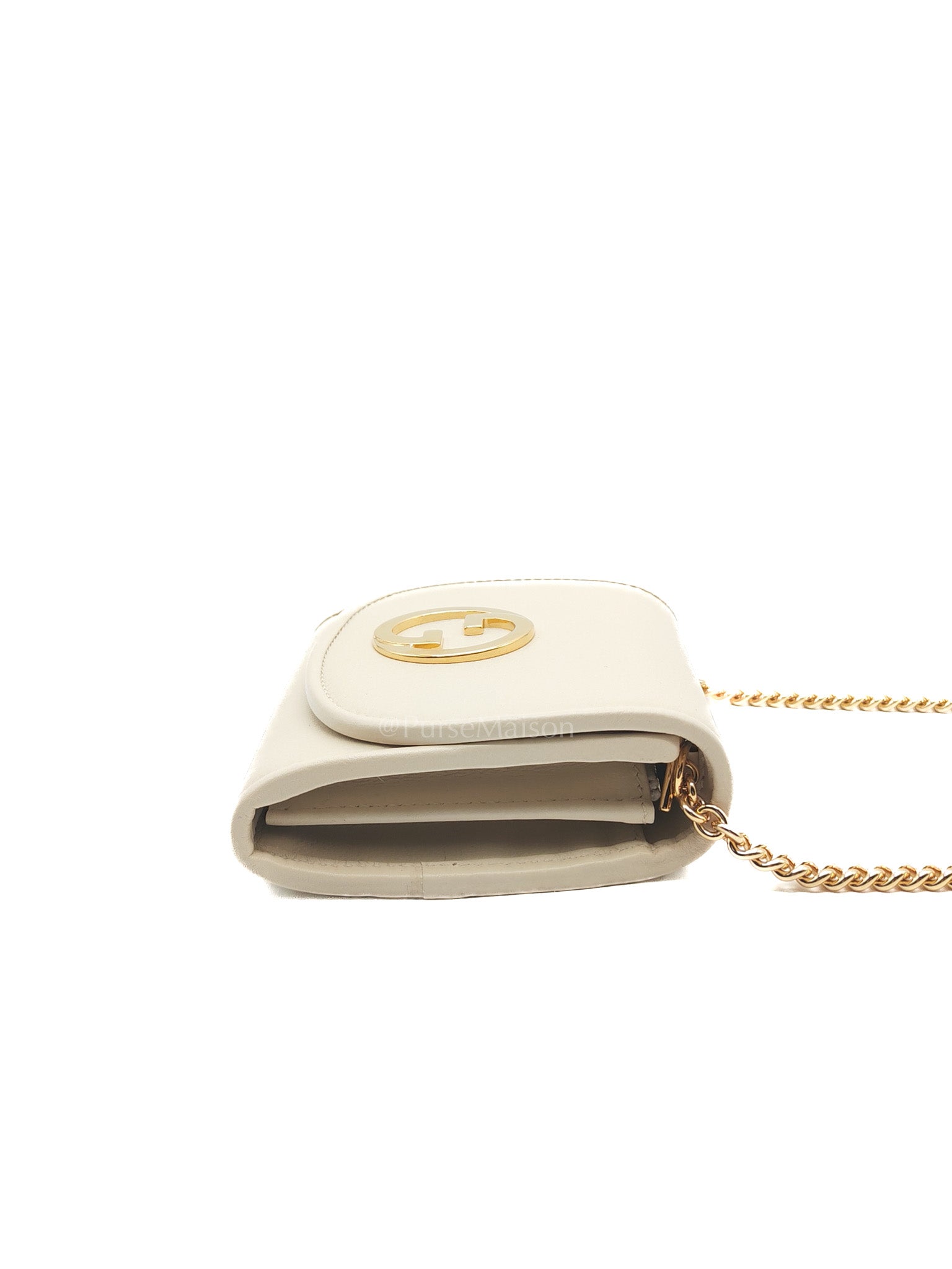 Blondie Card Case Wallet in Mystic White Calfskin with Chain Strap