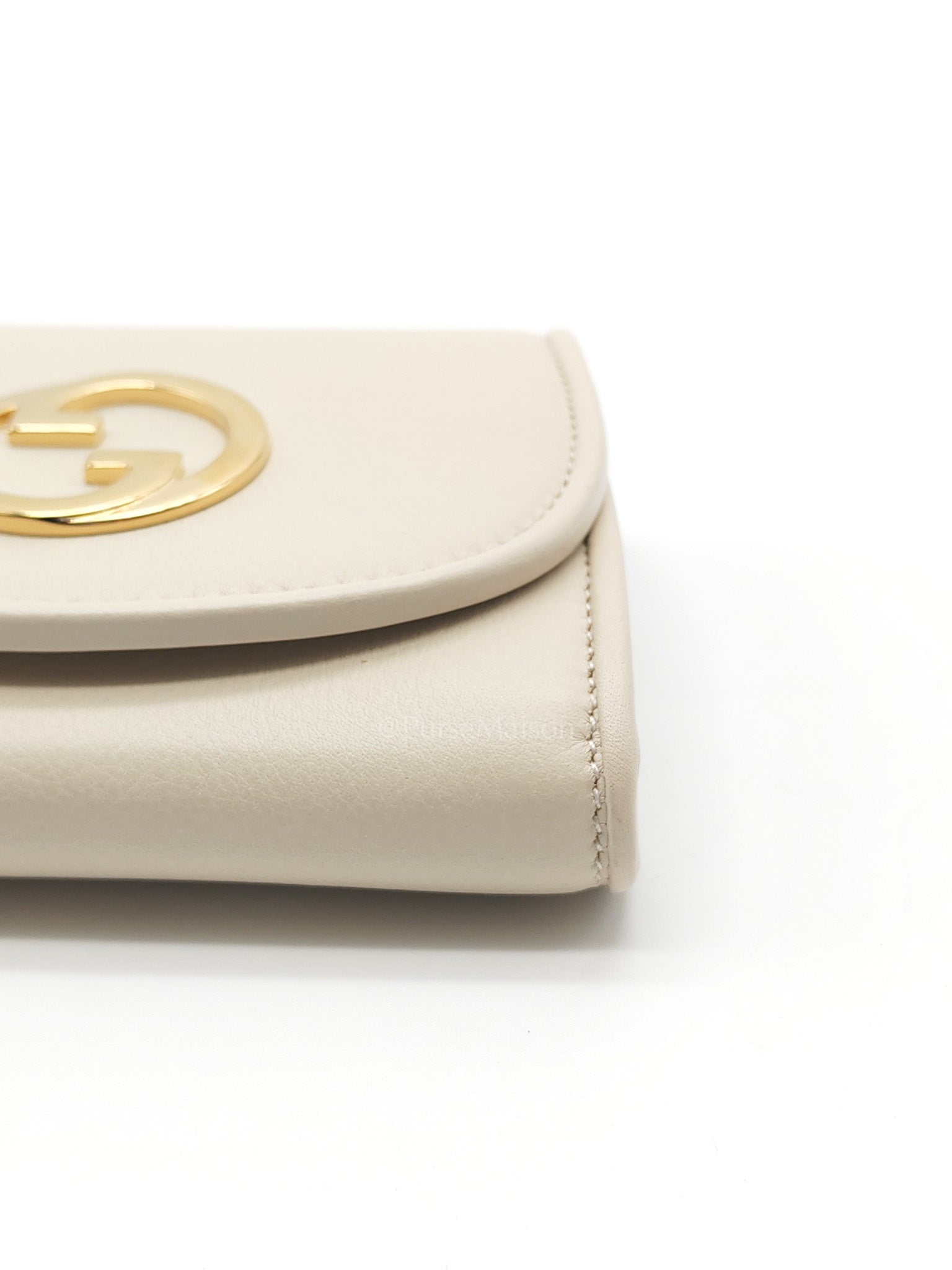 Blondie Card Case Wallet in Mystic White Calfskin with Chain Strap