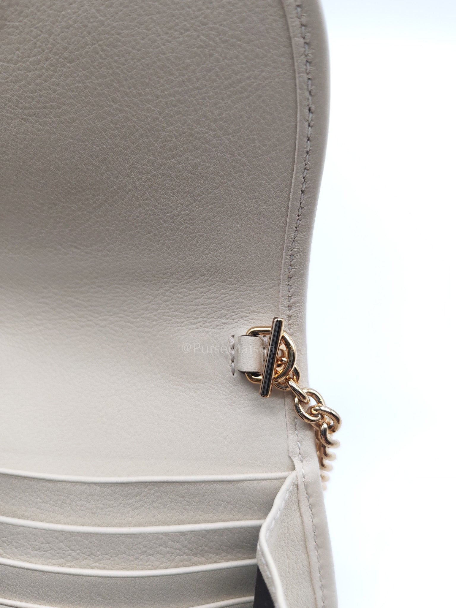 Blondie Card Case Wallet in Mystic White Calfskin with Chain Strap