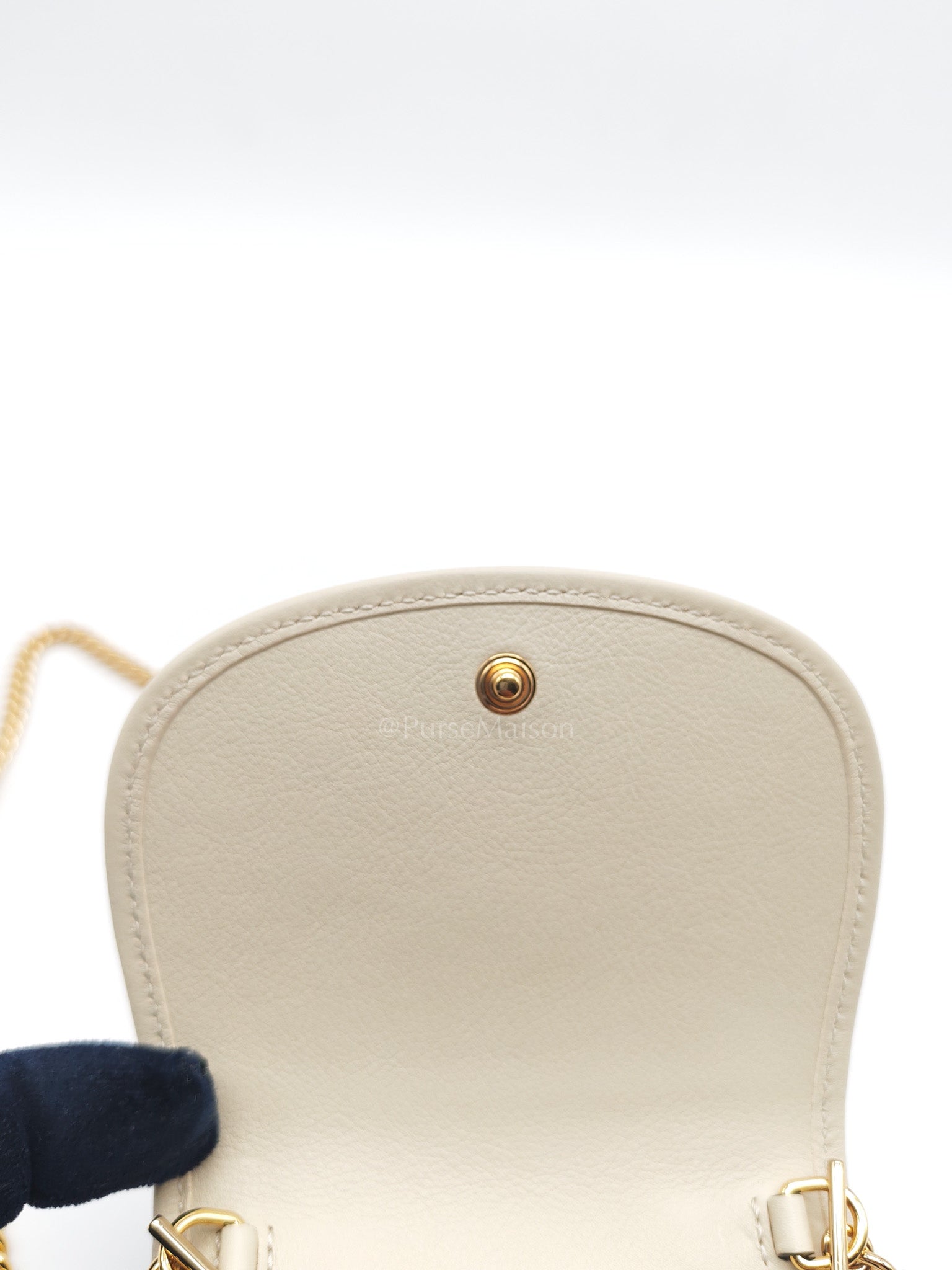 Blondie Card Case Wallet in Mystic White Calfskin with Chain Strap