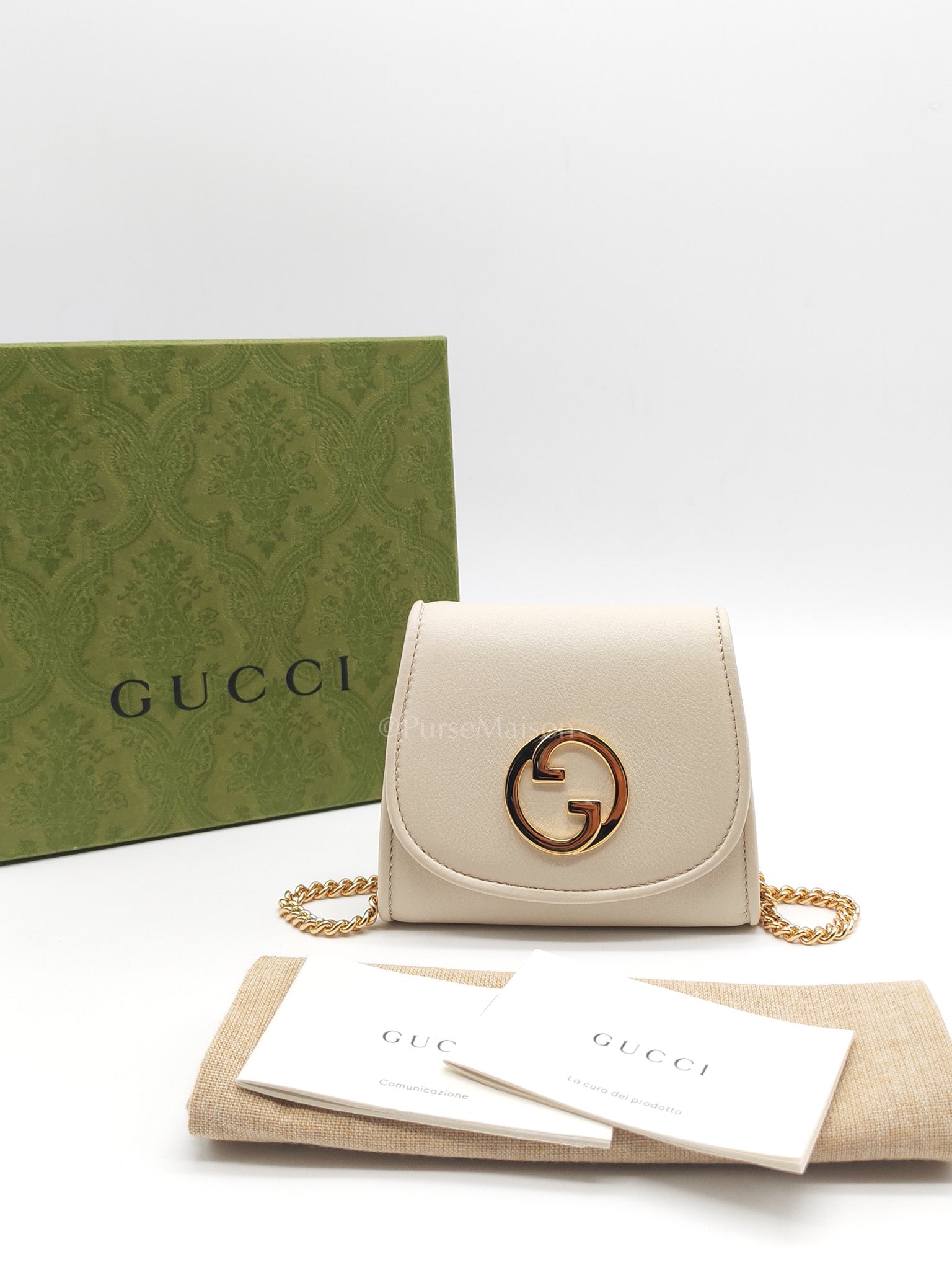 Blondie Card Case Wallet in Mystic White Calfskin with Chain Strap