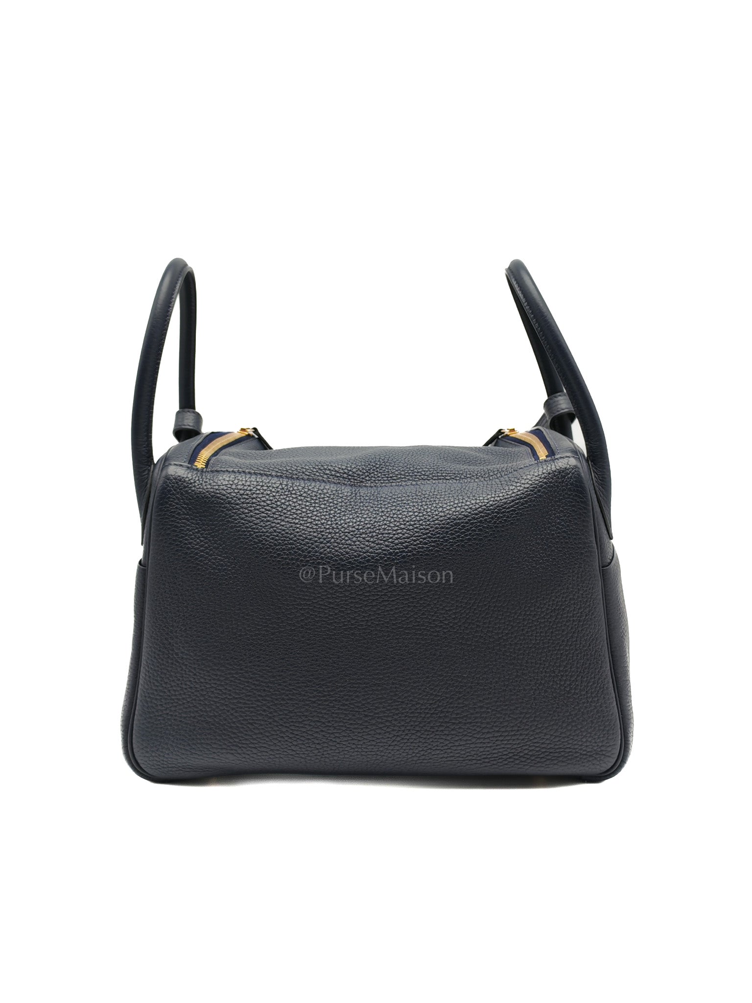 Lindy 30 in Blue Navy Clemence Leather & Gold Hardware Stamp X (2016)