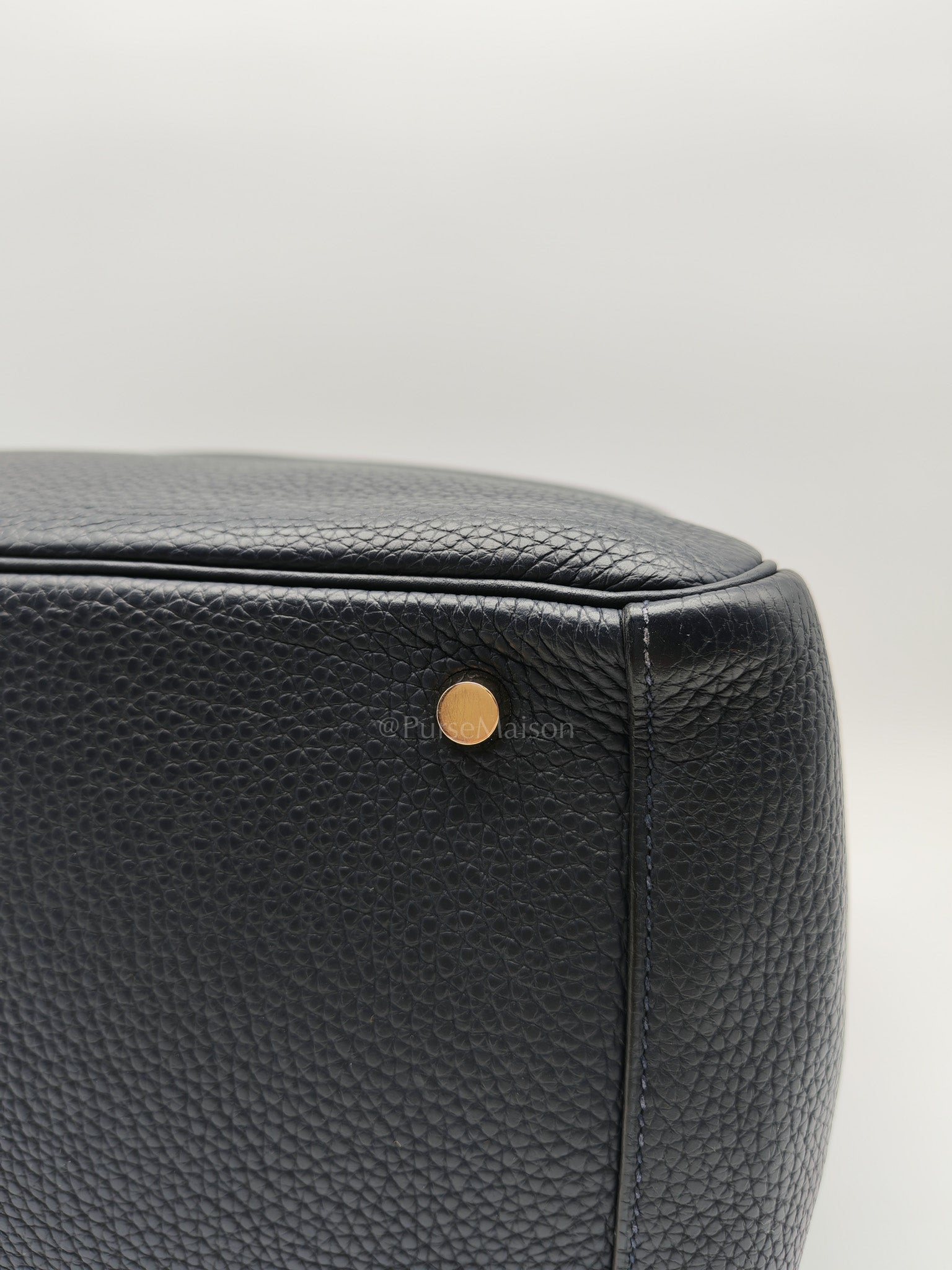 Lindy 30 in Blue Navy Clemence Leather & Gold Hardware Stamp X (2016)
