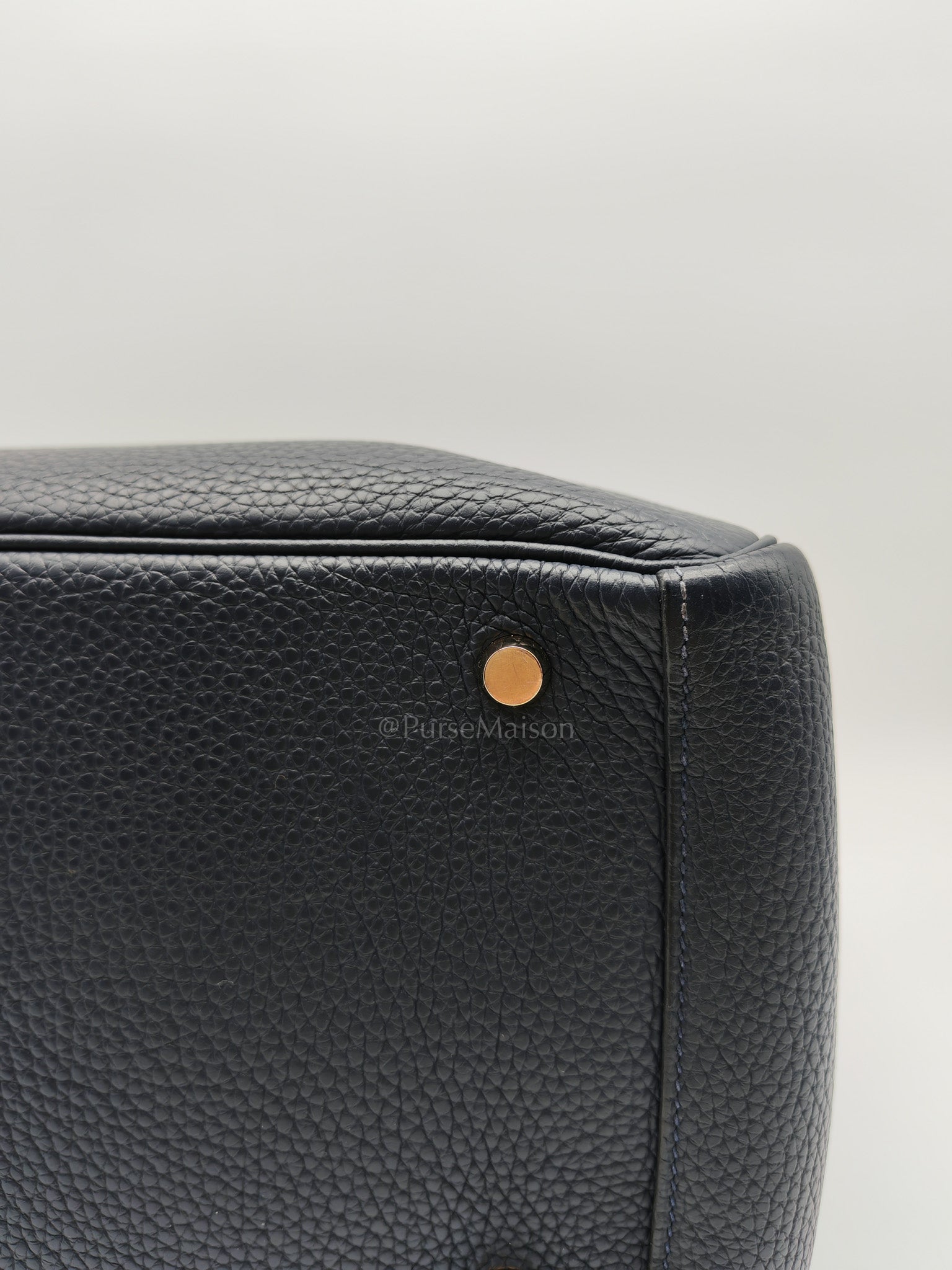 Lindy 30 in Blue Navy Clemence Leather & Gold Hardware Stamp X (2016)