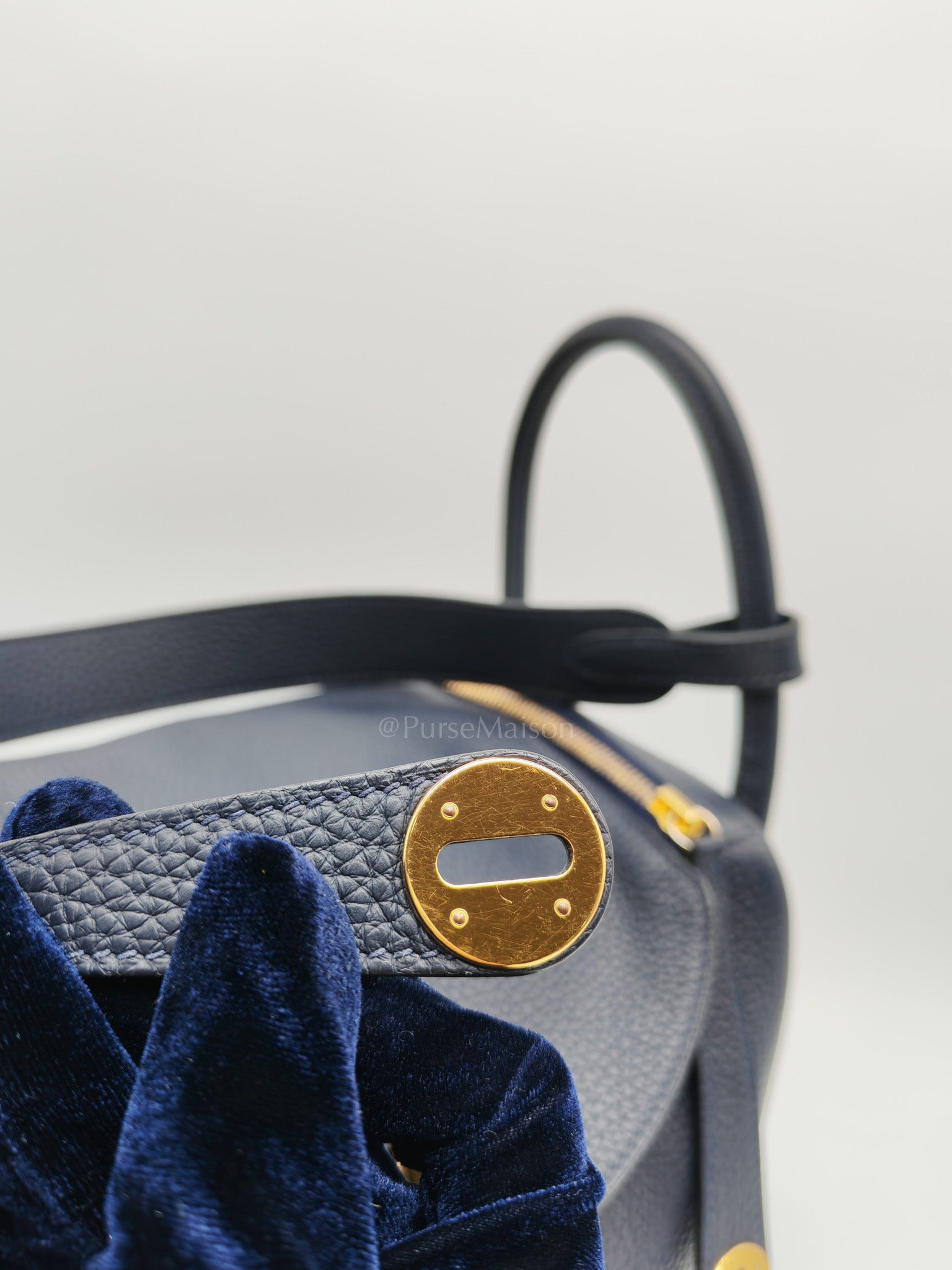 Lindy 30 in Blue Navy Clemence Leather & Gold Hardware Stamp X (2016)