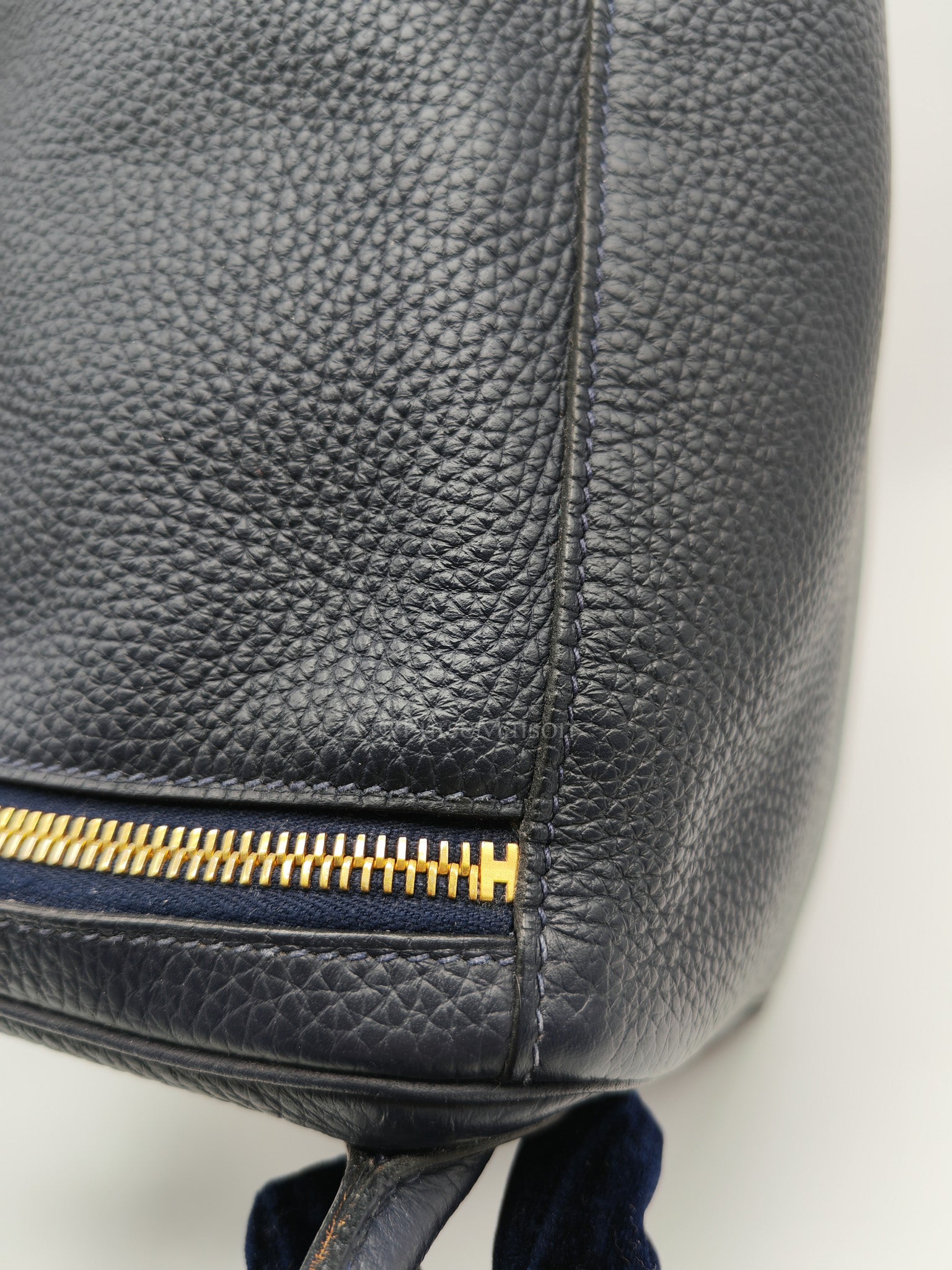 Lindy 30 in Blue Navy Clemence Leather & Gold Hardware Stamp X (2016)