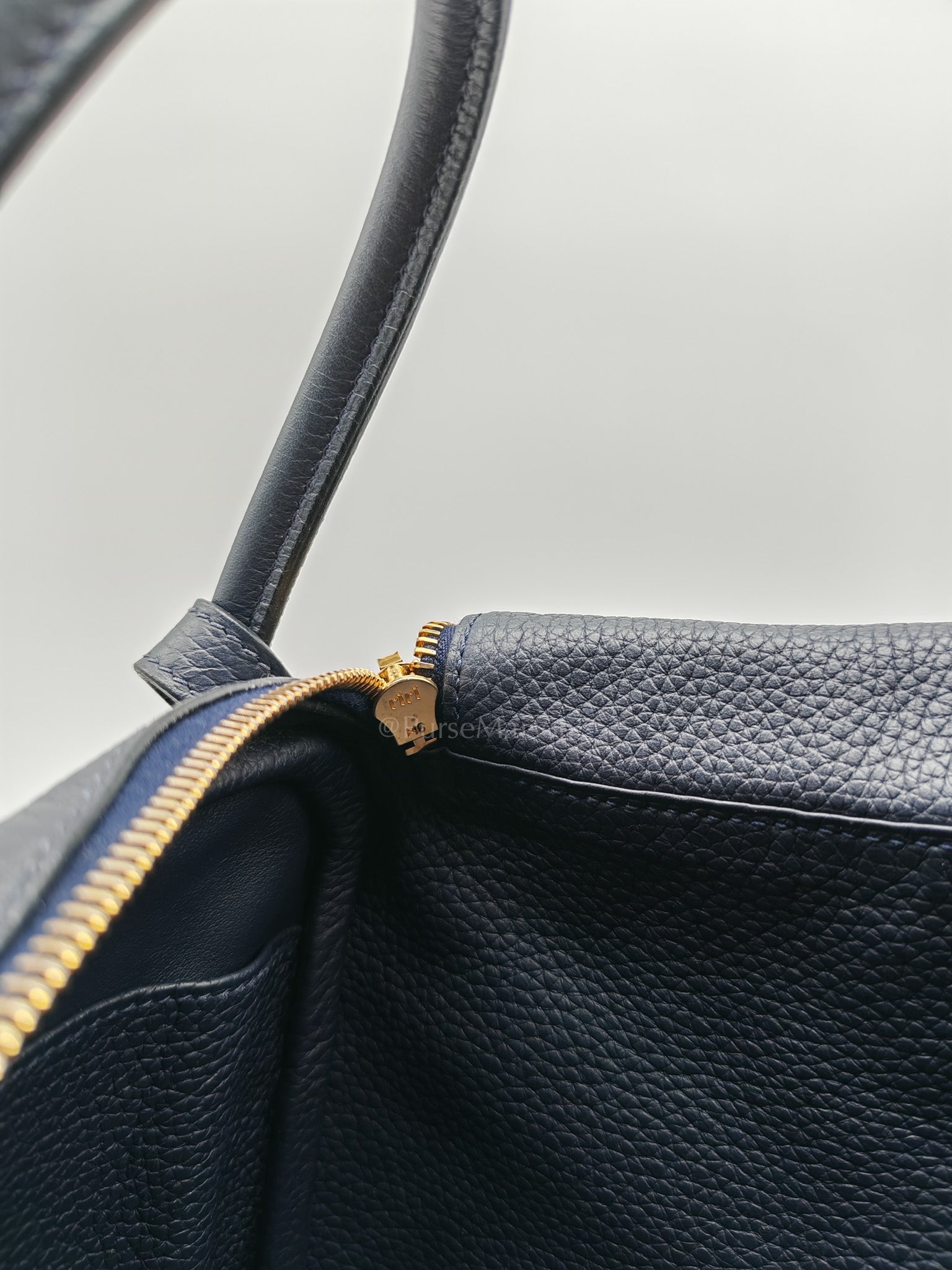 Lindy 30 in Blue Navy Clemence Leather & Gold Hardware Stamp X (2016)