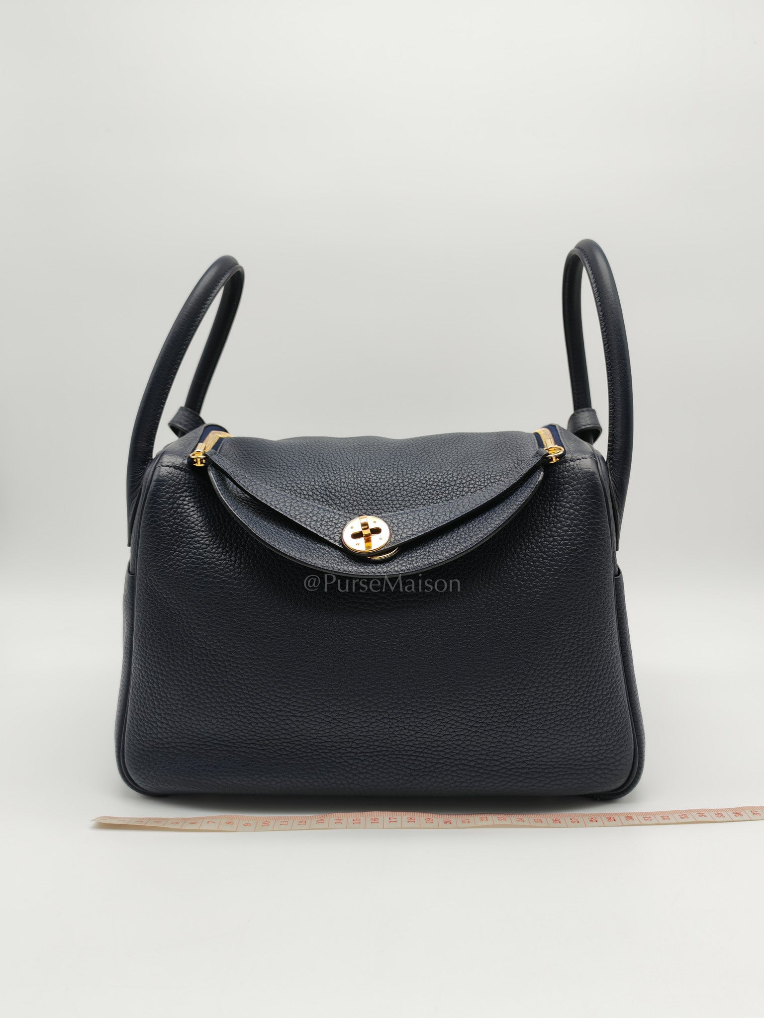 Lindy 30 in Blue Navy Clemence Leather & Gold Hardware Stamp X (2016)