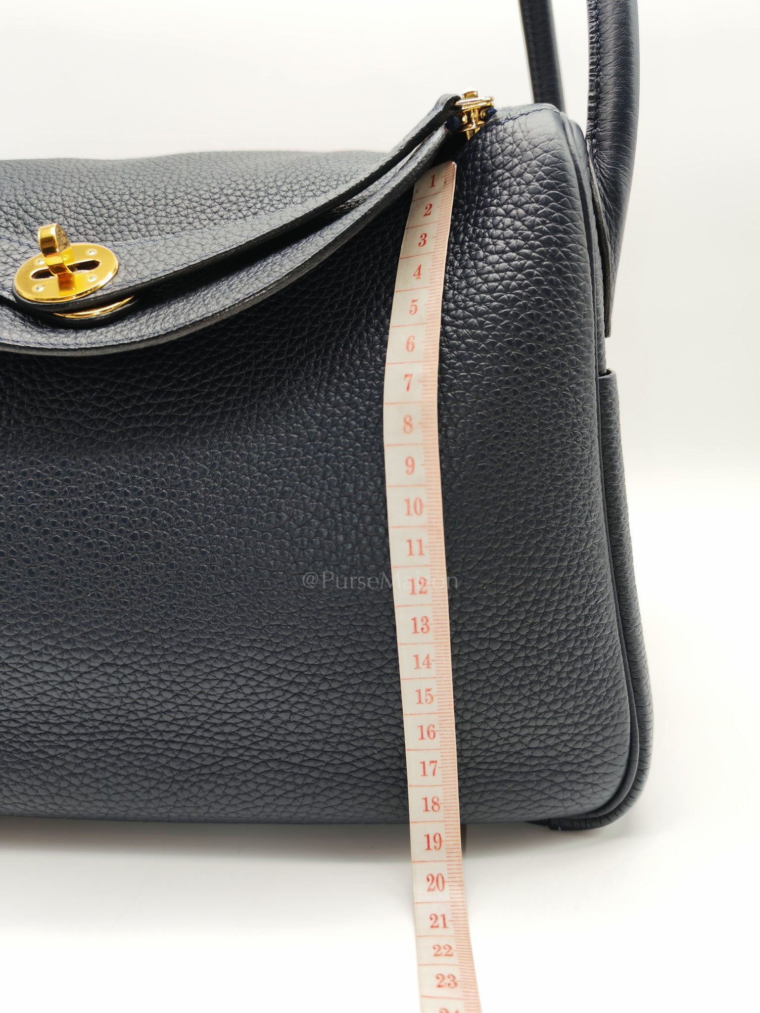 Lindy 30 in Blue Navy Clemence Leather & Gold Hardware Stamp X (2016)