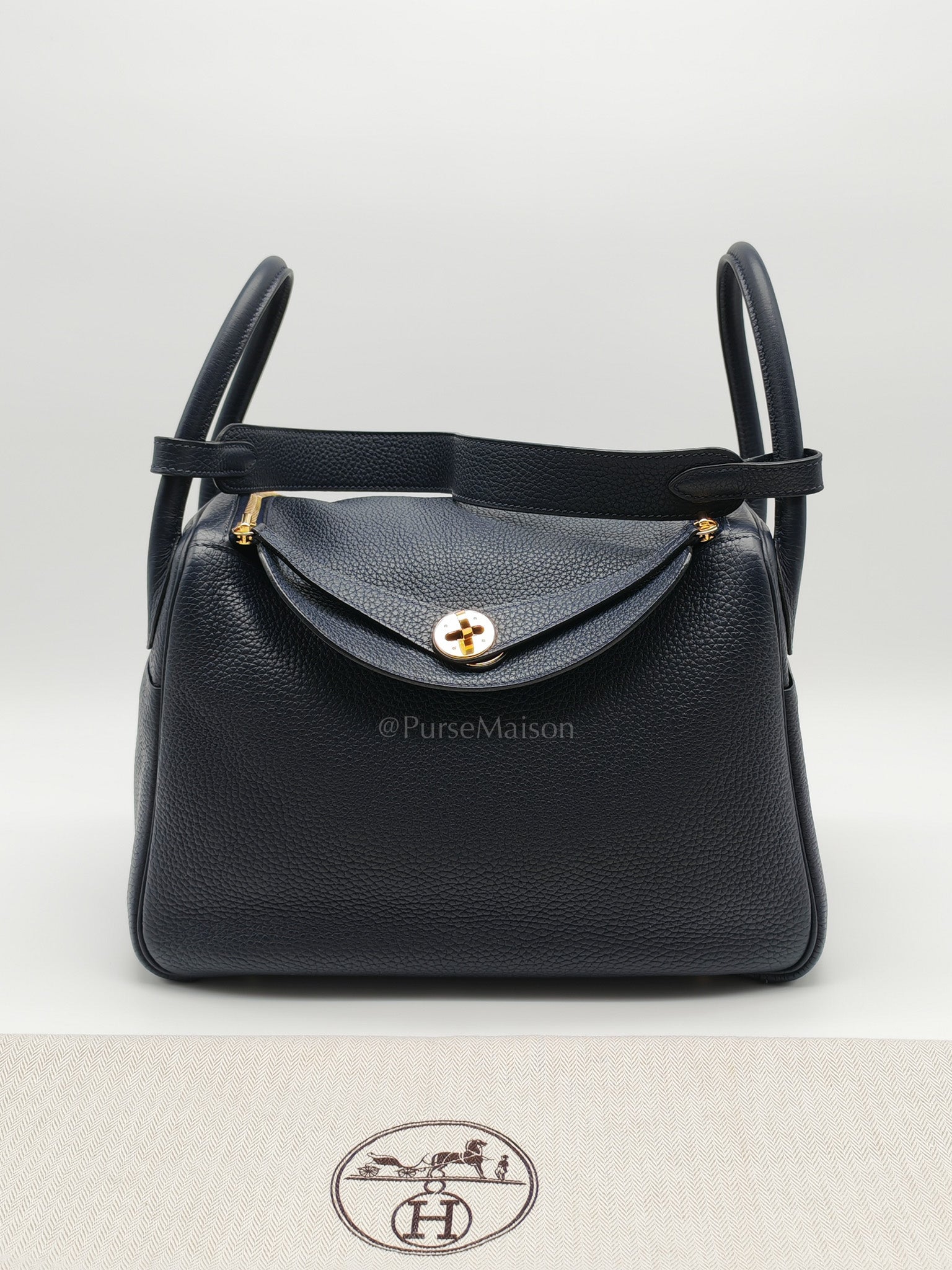 Lindy 30 in Blue Navy Clemence Leather & Gold Hardware Stamp X (2016)