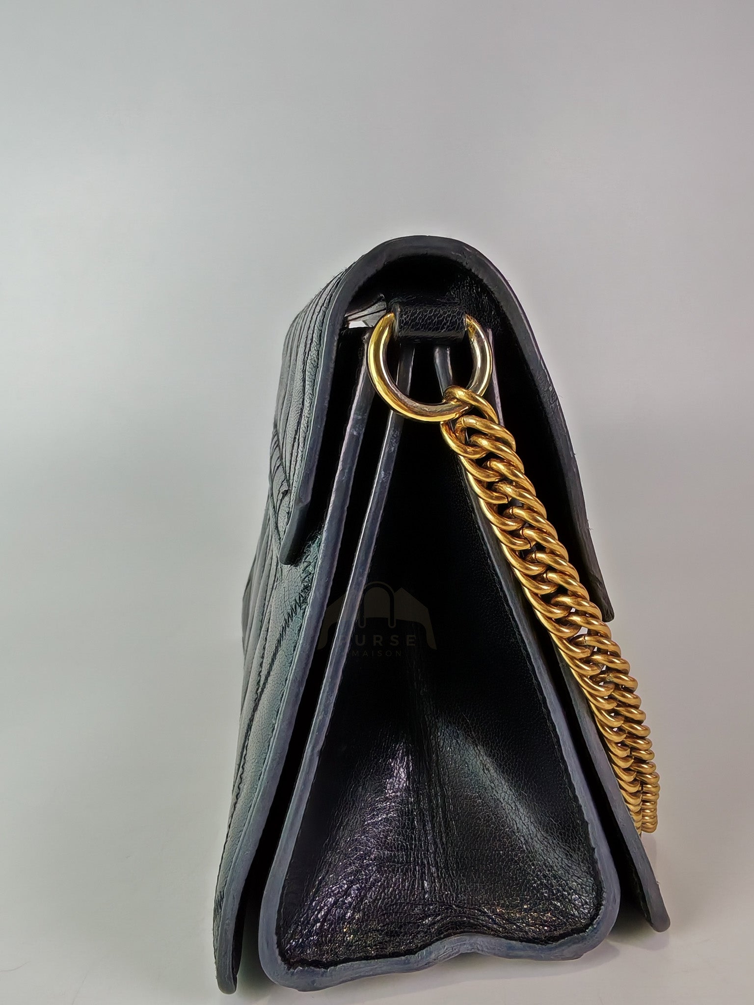 GV3 Small Shoulder Bag in Black Quilted Caviar Goatskin Leather Gold Hardware | Purse Maison Luxury Bags Shop