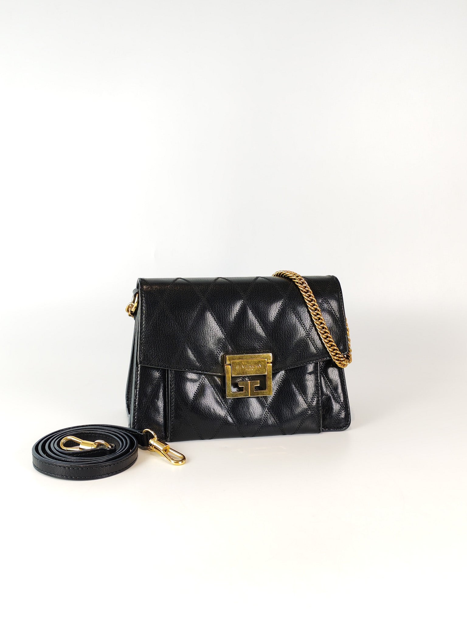 GV3 Small Shoulder Bag in Black Quilted Caviar Goatskin Leather Gold Hardware | Purse Maison Luxury Bags Shop