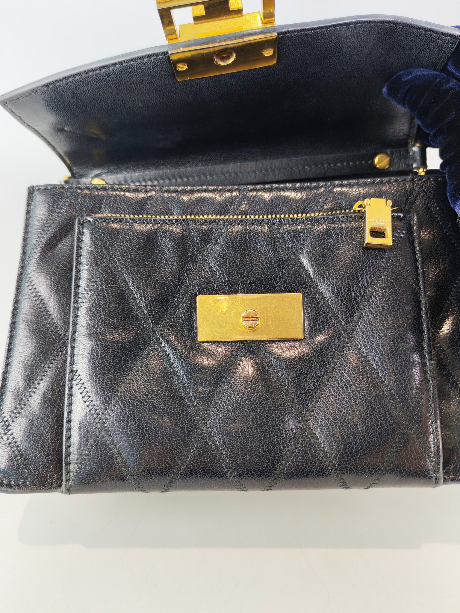 GV3 Small Shoulder Bag in Black Quilted Caviar Goatskin Leather Gold Hardware | Purse Maison Luxury Bags Shop