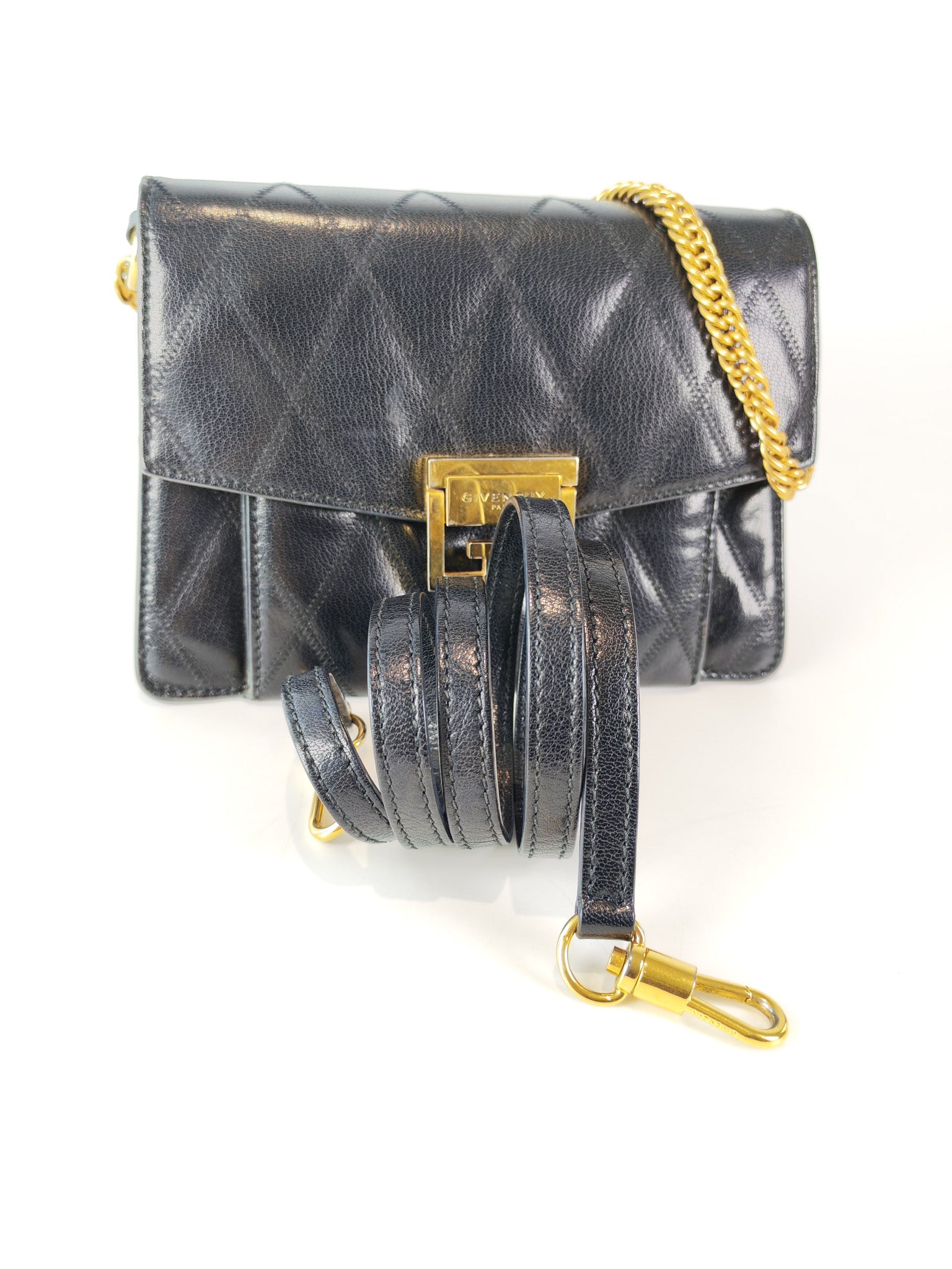 GV3 Small Shoulder Bag in Black Quilted Caviar Goatskin Leather Gold Hardware | Purse Maison Luxury Bags Shop