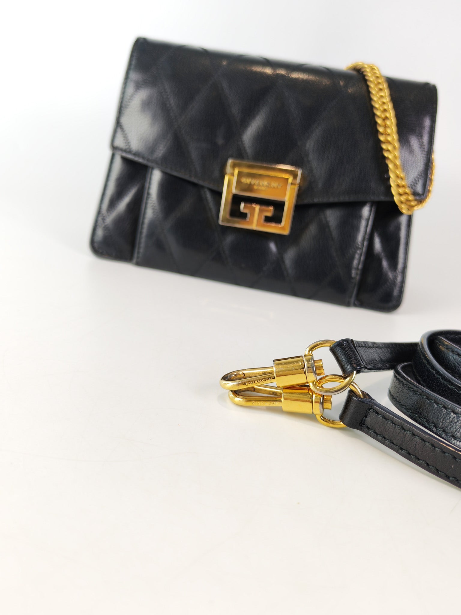 GV3 Small Shoulder Bag in Black Quilted Caviar Goatskin Leather Gold Hardware | Purse Maison Luxury Bags Shop