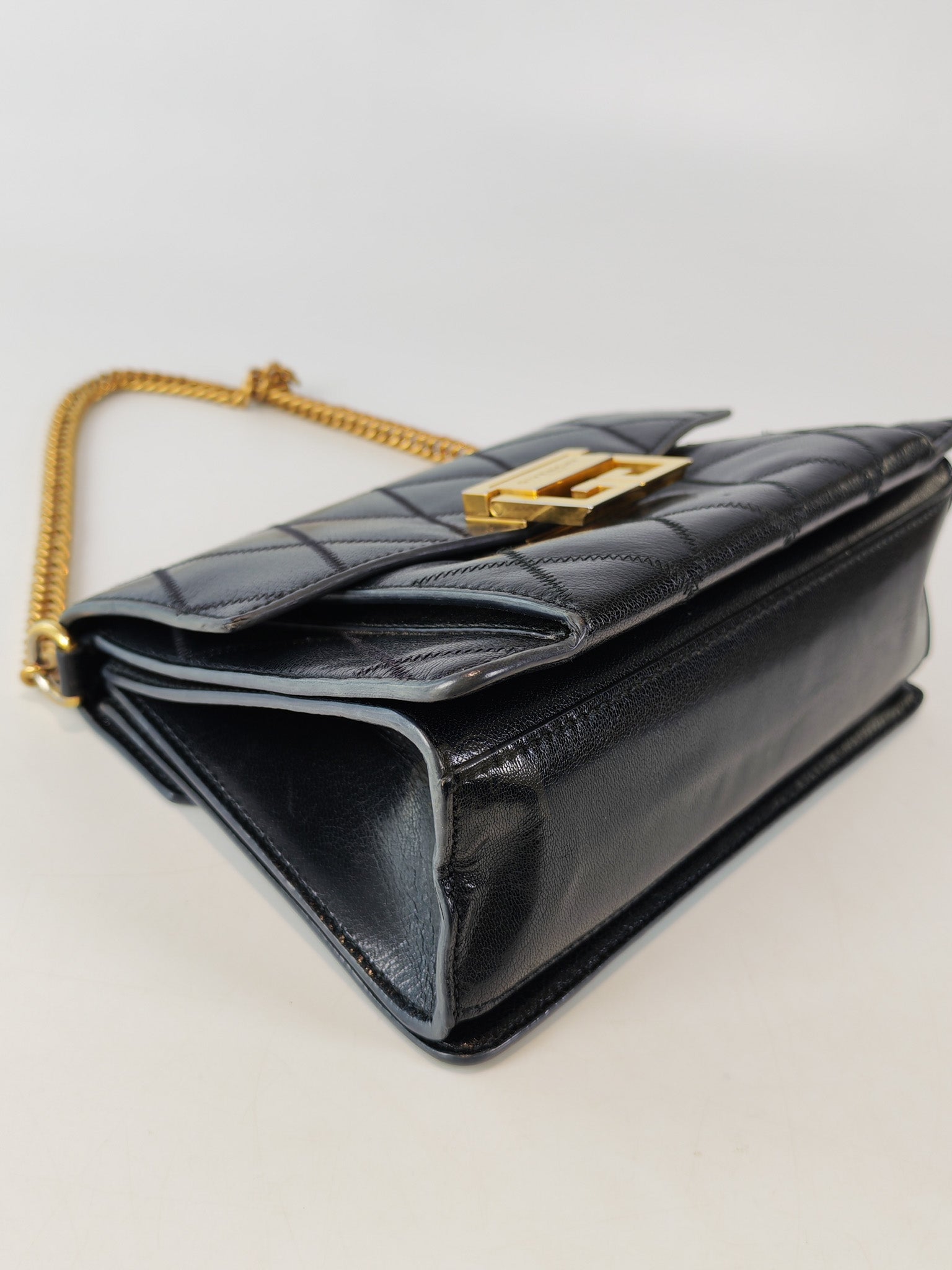 GV3 Small Shoulder Bag in Black Quilted Caviar Goatskin Leather Gold Hardware | Purse Maison Luxury Bags Shop