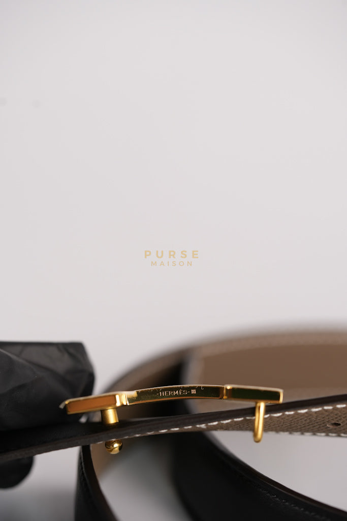 H Buckle Belt Reversible in Black/Etoupe 85 Stamp W (2024) | Purse Maison Luxury Bags Shop