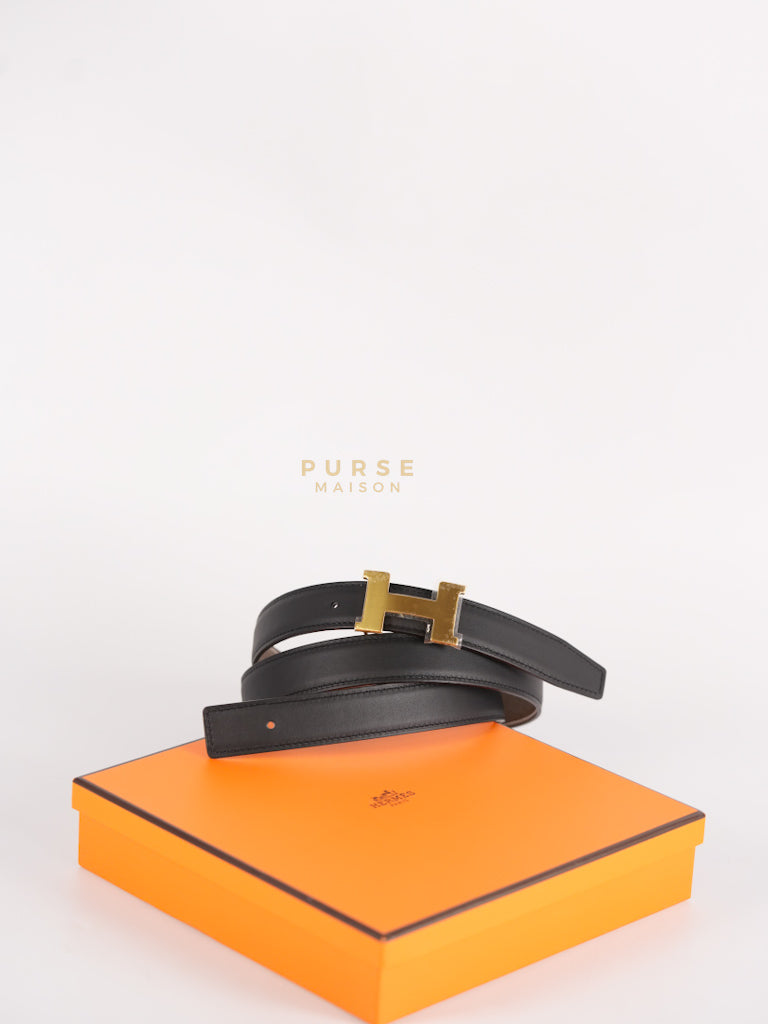 H Buckle Belt Reversible in Black/Etoupe 85 Stamp W (2024) Purse Maison
