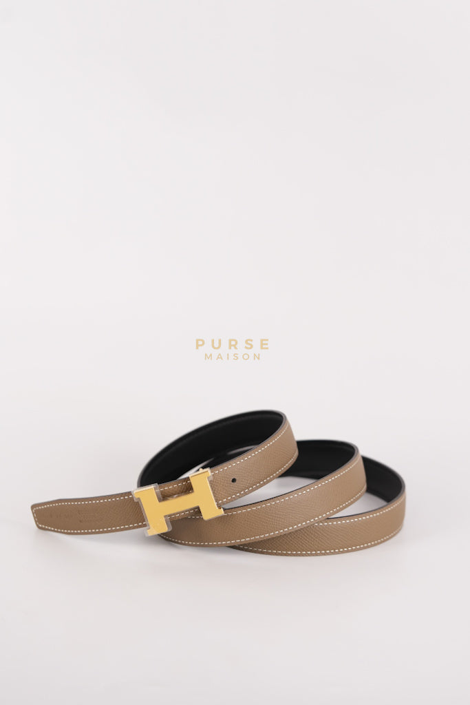 H Buckle Belt Reversible in Etoupe/Black 95 Stamp K (2025) | Purse Maison Luxury Bags Shop