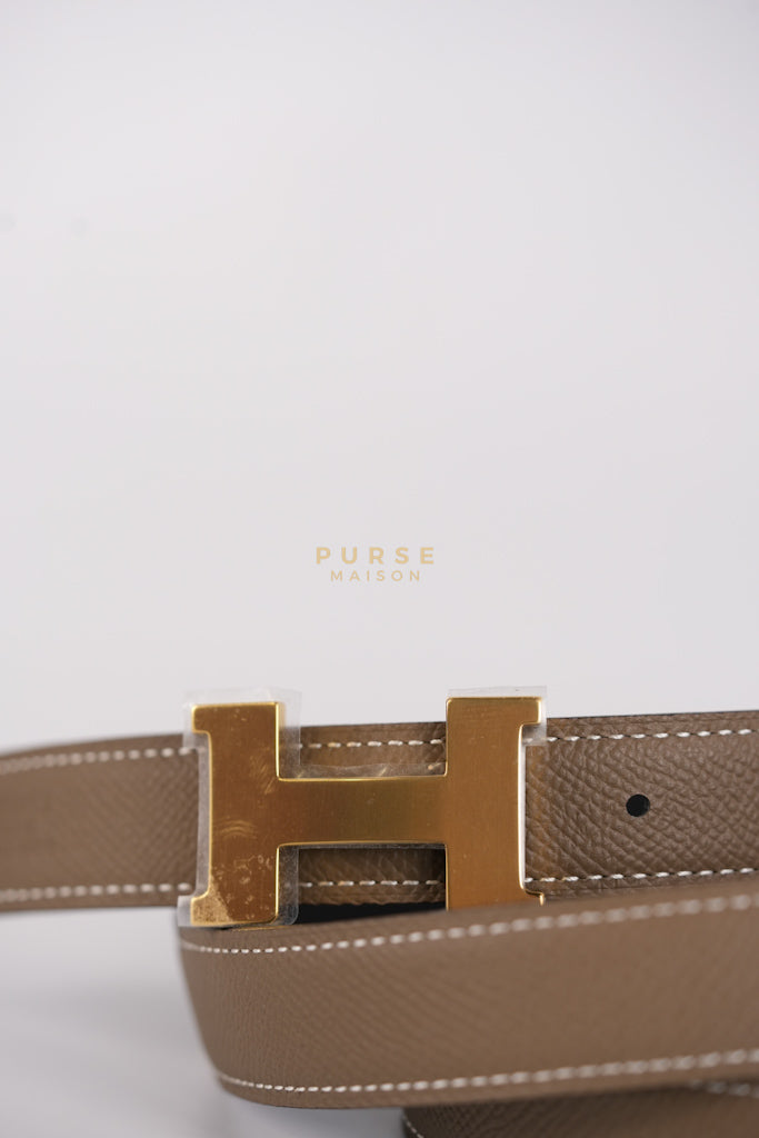 H Buckle Belt Reversible in Etoupe/Black 95 Stamp K (2025) | Purse Maison Luxury Bags Shop