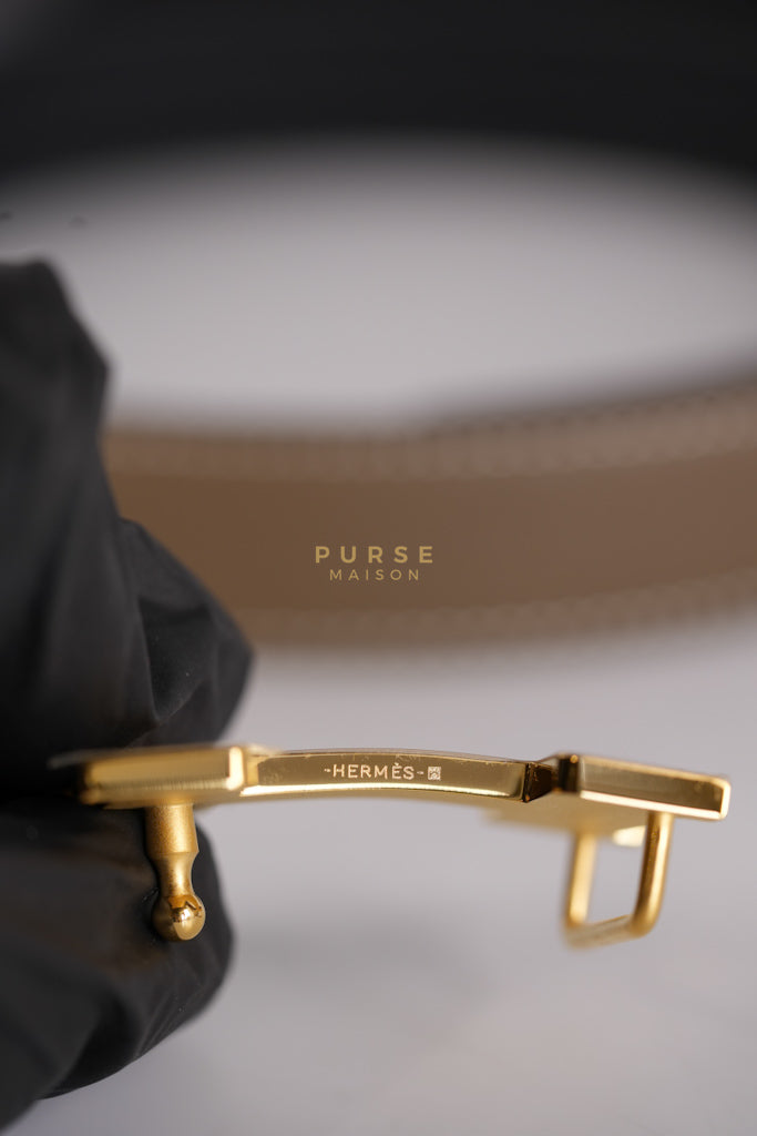 H Buckle Belt Reversible in Etoupe/Black 95 Stamp K (2025) | Purse Maison Luxury Bags Shop