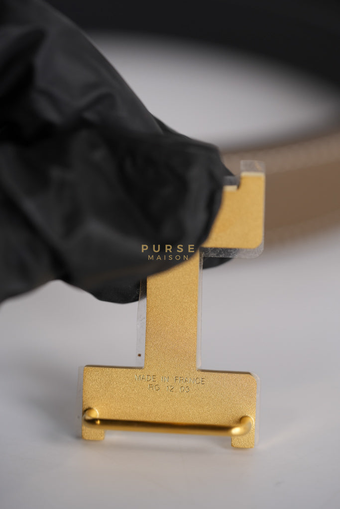 H Buckle Belt Reversible in Etoupe/Black 95 Stamp K (2025) | Purse Maison Luxury Bags Shop