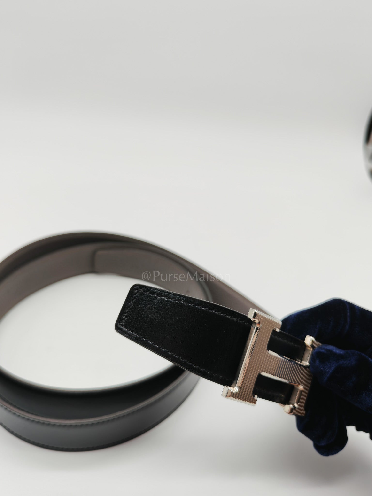 H Buckle Reversible Belt Black Swift & Togo Leather in Palladium Hardware Stamp A(2017) Size 120cm | Purse Maison Luxury Bags Shop