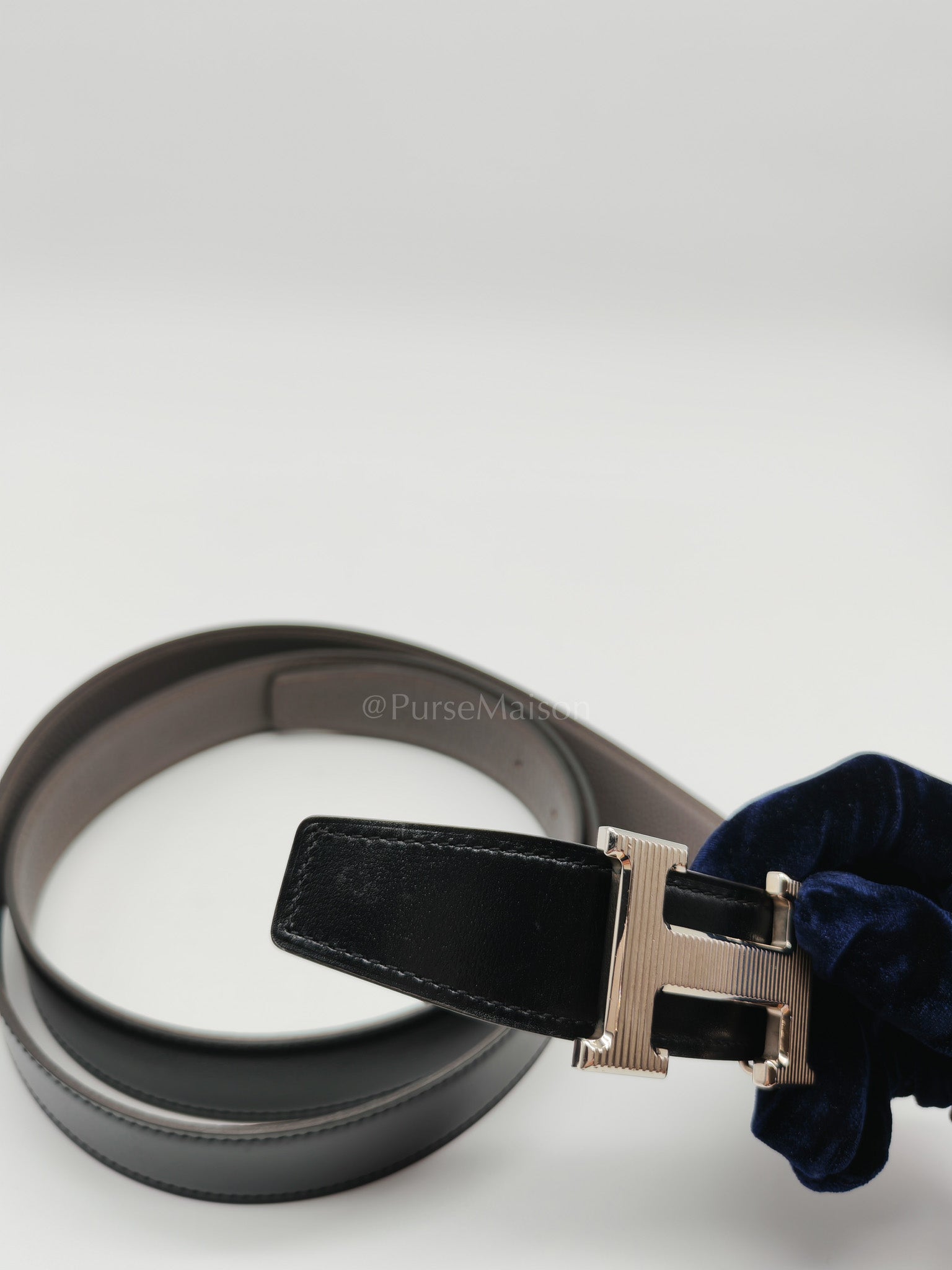 H Buckle Reversible Belt Black Swift & Togo Leather in Palladium Hardware Stamp A(2017) Size 120cm | Purse Maison Luxury Bags Shop