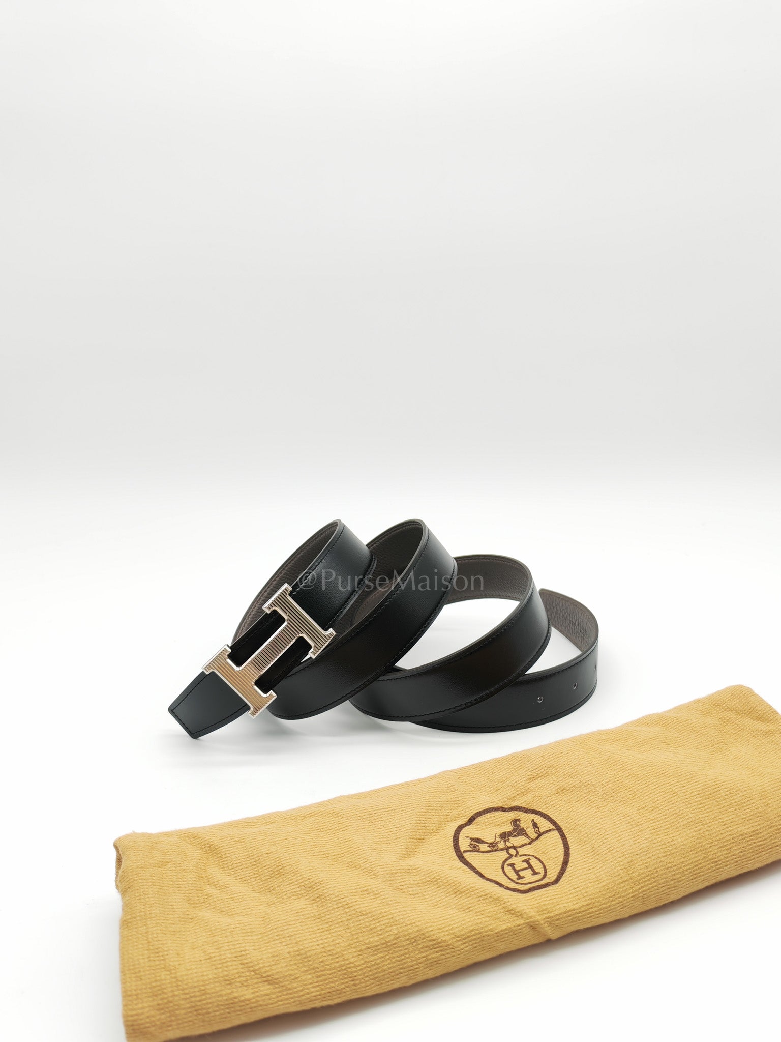 H Buckle Reversible Belt Black Swift & Togo Leather in Palladium Hardware Stamp A(2017) Size 120cm | Purse Maison Luxury Bags Shop