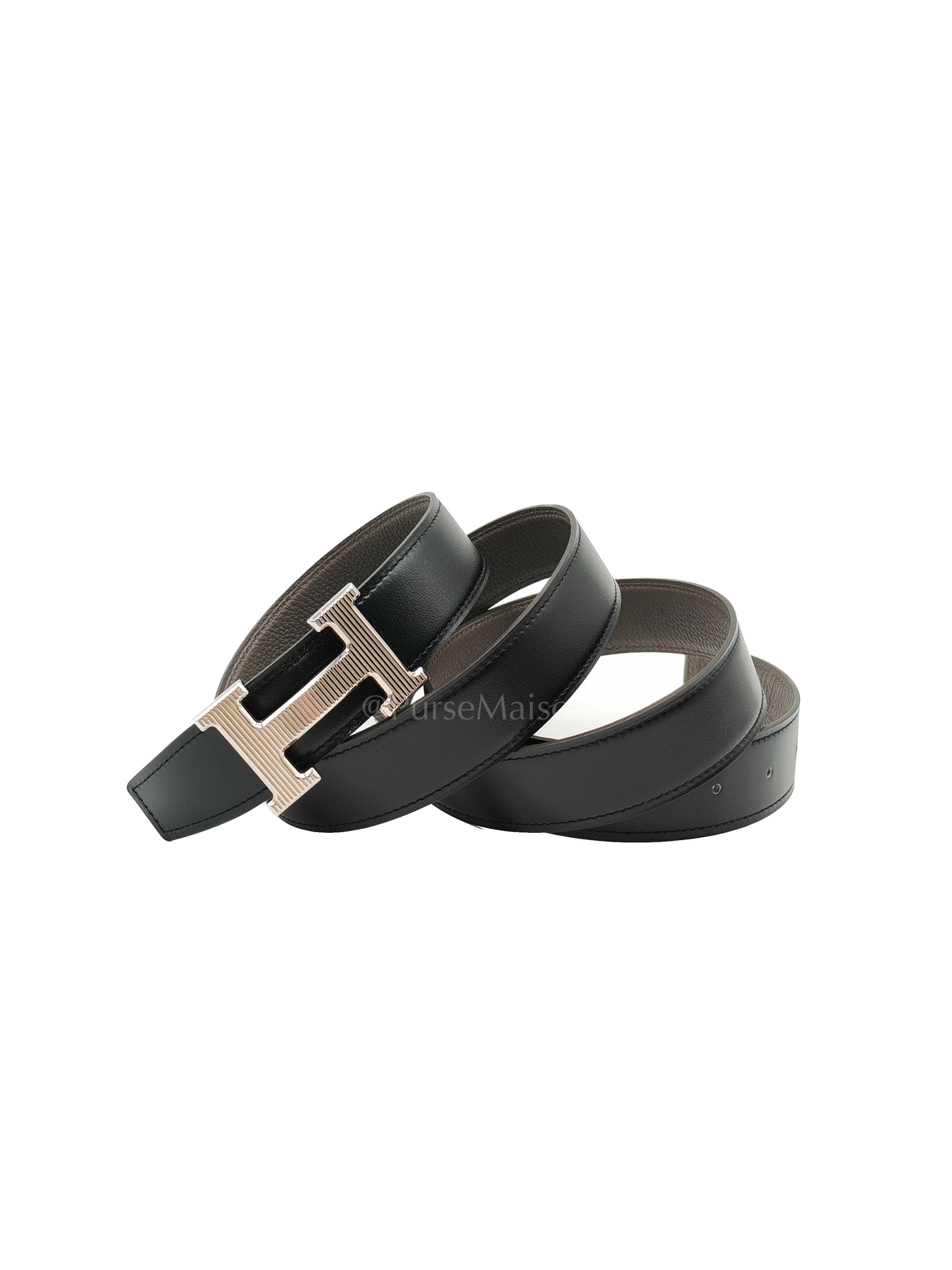 H Buckle Reversible Belt Black Swift & Togo Leather in Palladium Hardware Stamp A(2017) Size 120cm | Purse Maison Luxury Bags Shop